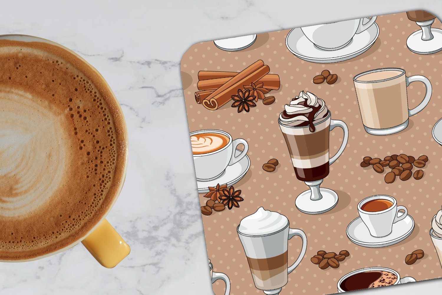 Kaffee Tischuntersetzer, - Muster für Schokolade, Tasse Untersetzer, - - 6-tlg., Glasuntersetzer, Glasuntersetzer MuchoWow Korkuntersetzer, Cappuccino Gläser, Zubehör