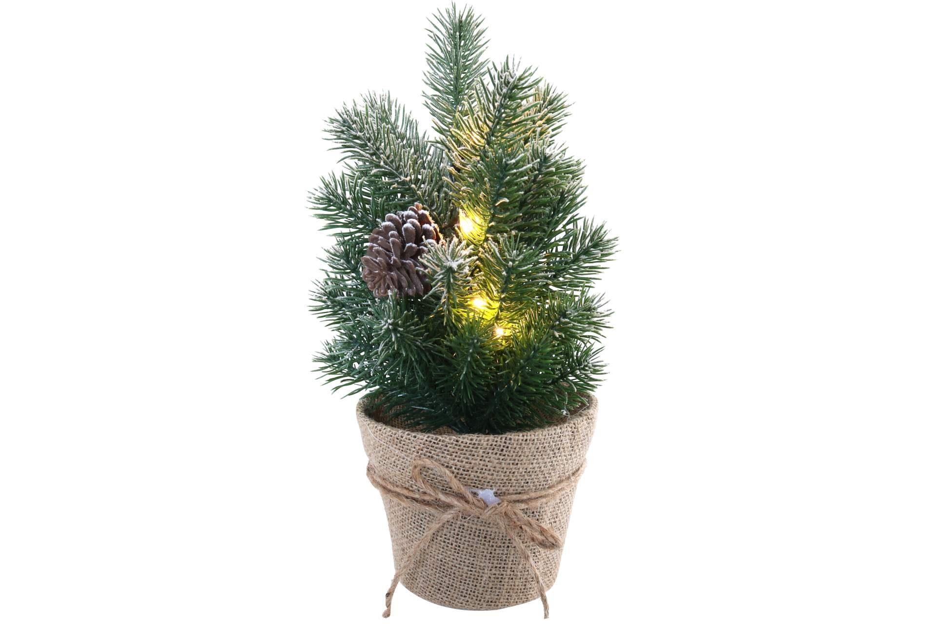 EXPO-Börse GmbH Künstlicher Weihnachtsbaum LED Weihnachtsbaum Kunsttanne beschneit im Jutetopf 33 cm