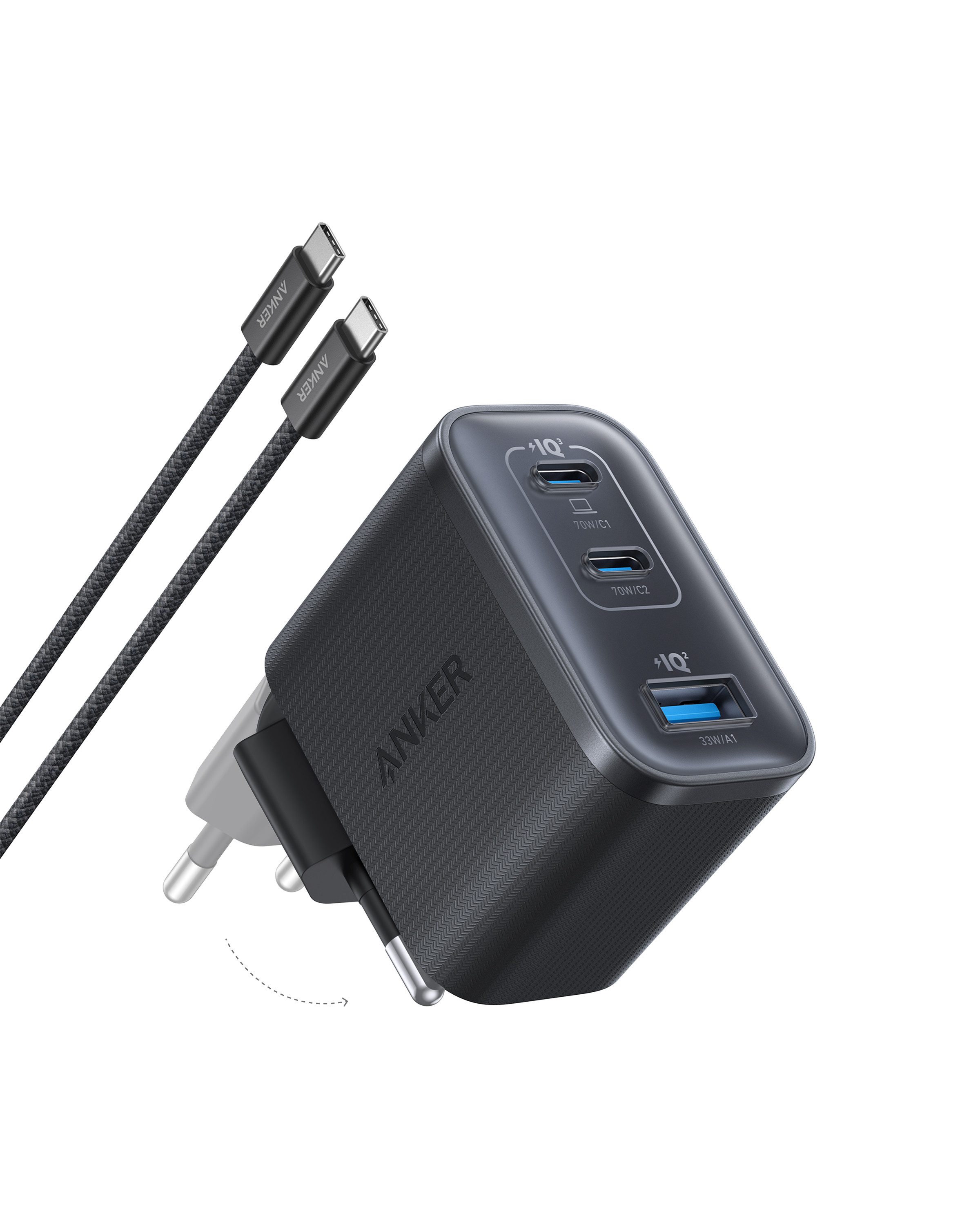 Anker Anker Nano 70W USB C Ladegerät, Laptop Ladegerät, 3-Port-Netzteil Notebook-Ladegerät