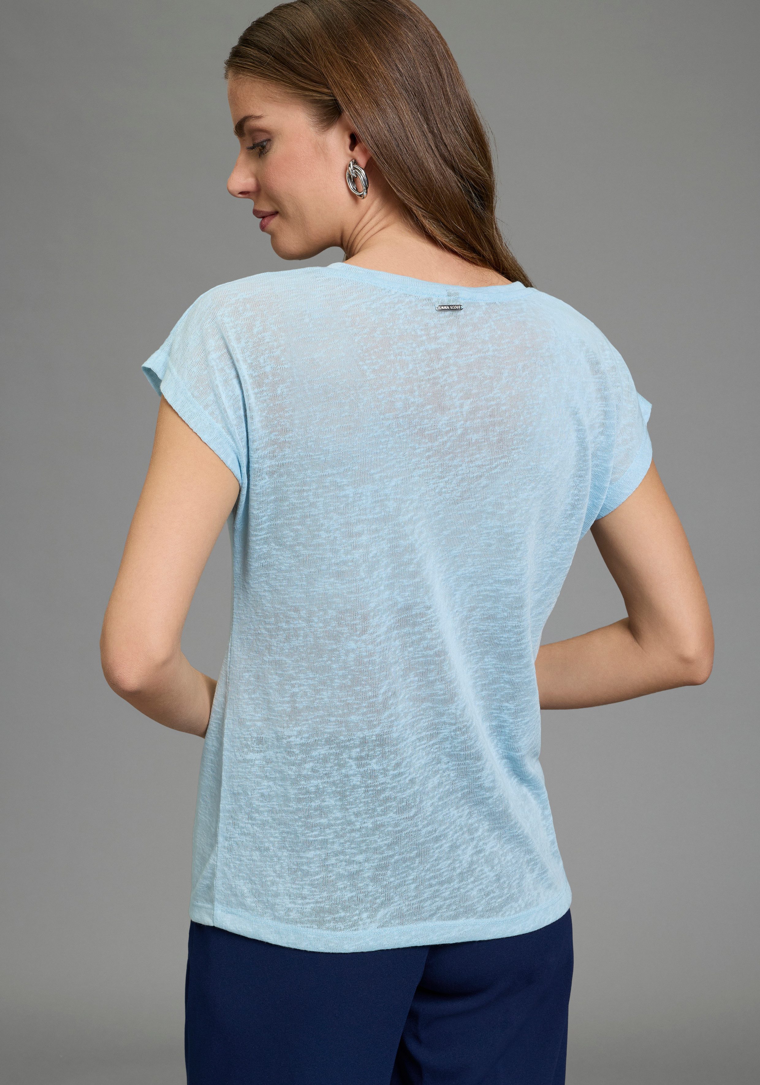 Laura Scott T-Shirt mit Glitzerdurck und Leinen-Optik günstig online kaufen