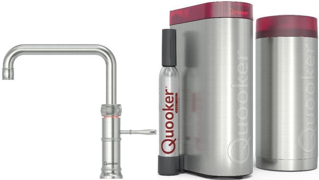QUOOKER Küchenarmatur QUOOKER CLASSIC FUSION SQUARE COMBI+ B mit CUBE 2 (22+CFSRVSCUBE) (2-St) 100°C Kochendwasserhahn Edelstahl mit Trinkwassersystem