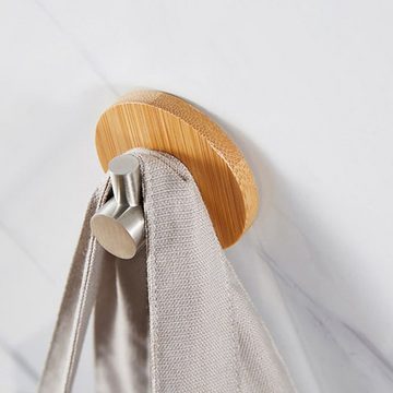 LENBEST Handtuchhaken 4 Stück Haken Handtuchhaken Selbstklebend,Rostfrei(Edelstahl& Bambus), Badezimmer, Küche, Toilette, Büro, (4-St)