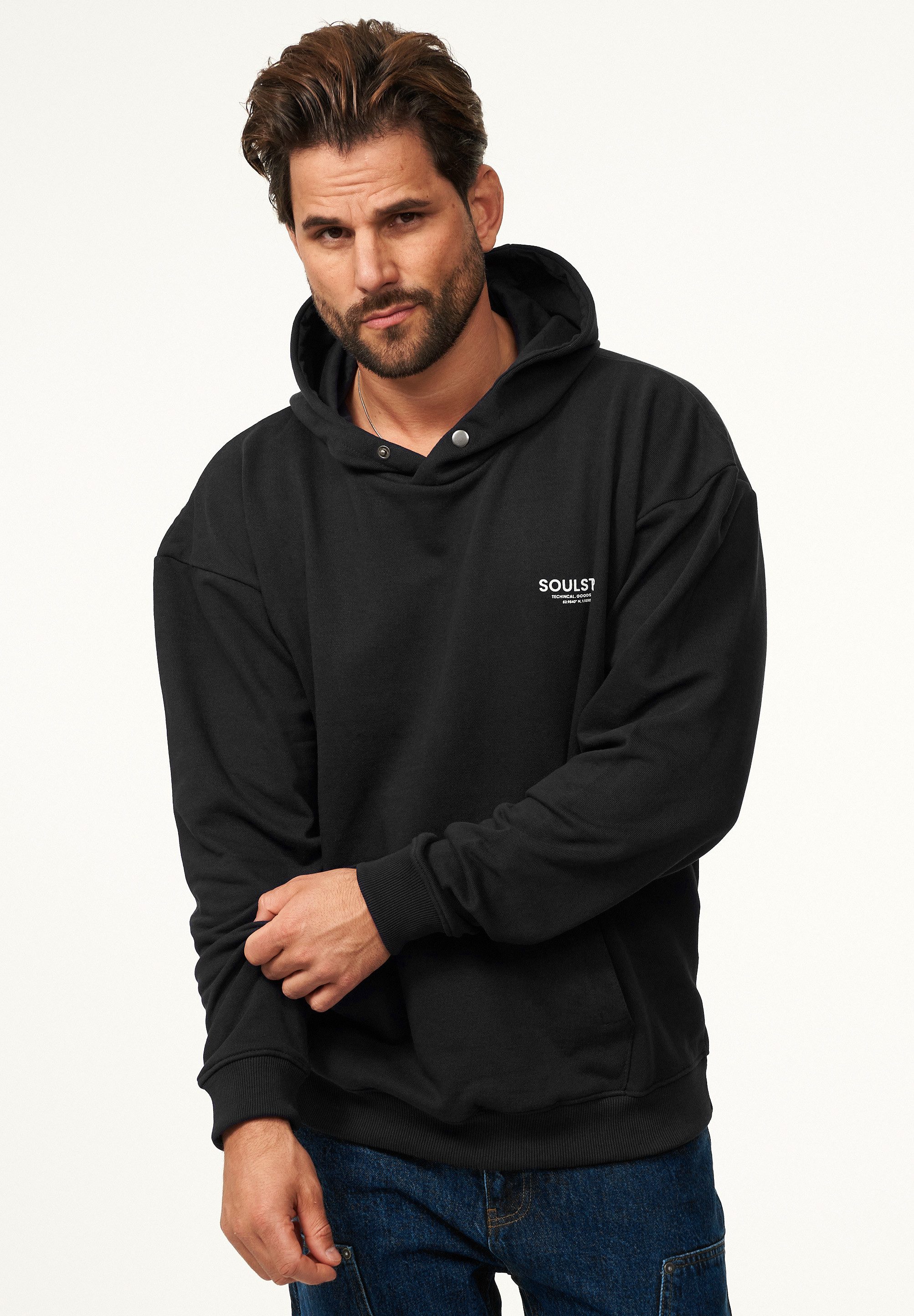SOULSTAR Hoodie S2ANSAN Herren Oversize Kapuzenpullover mit Button Pullover günstig online kaufen