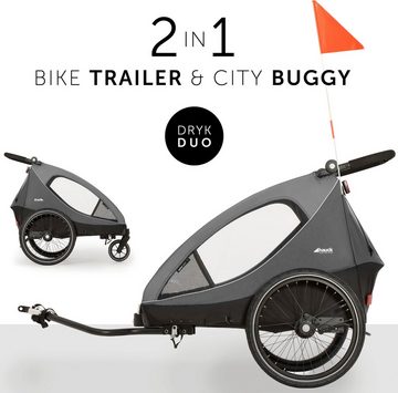Hauck Fahrradkinderanhänger 2in1 Bike Trailer und Buggy Dryk Duo, grau, für 2 Kinder; inklusive Deichsel