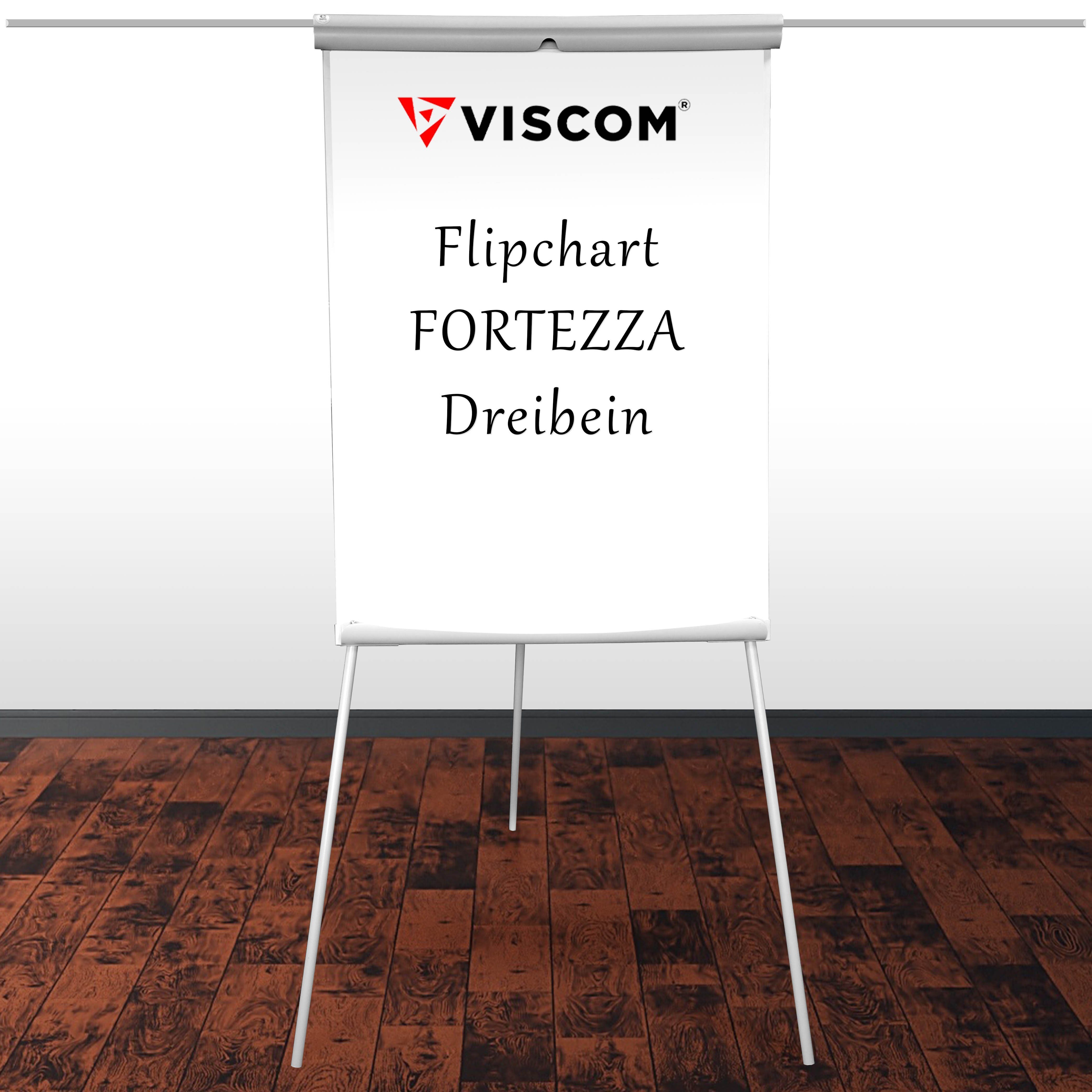 Viscom Standtafel FORTEZZA, Flipchart mit Dreibein-Stativ u. Seitenarmen - magnetische Oberfläche