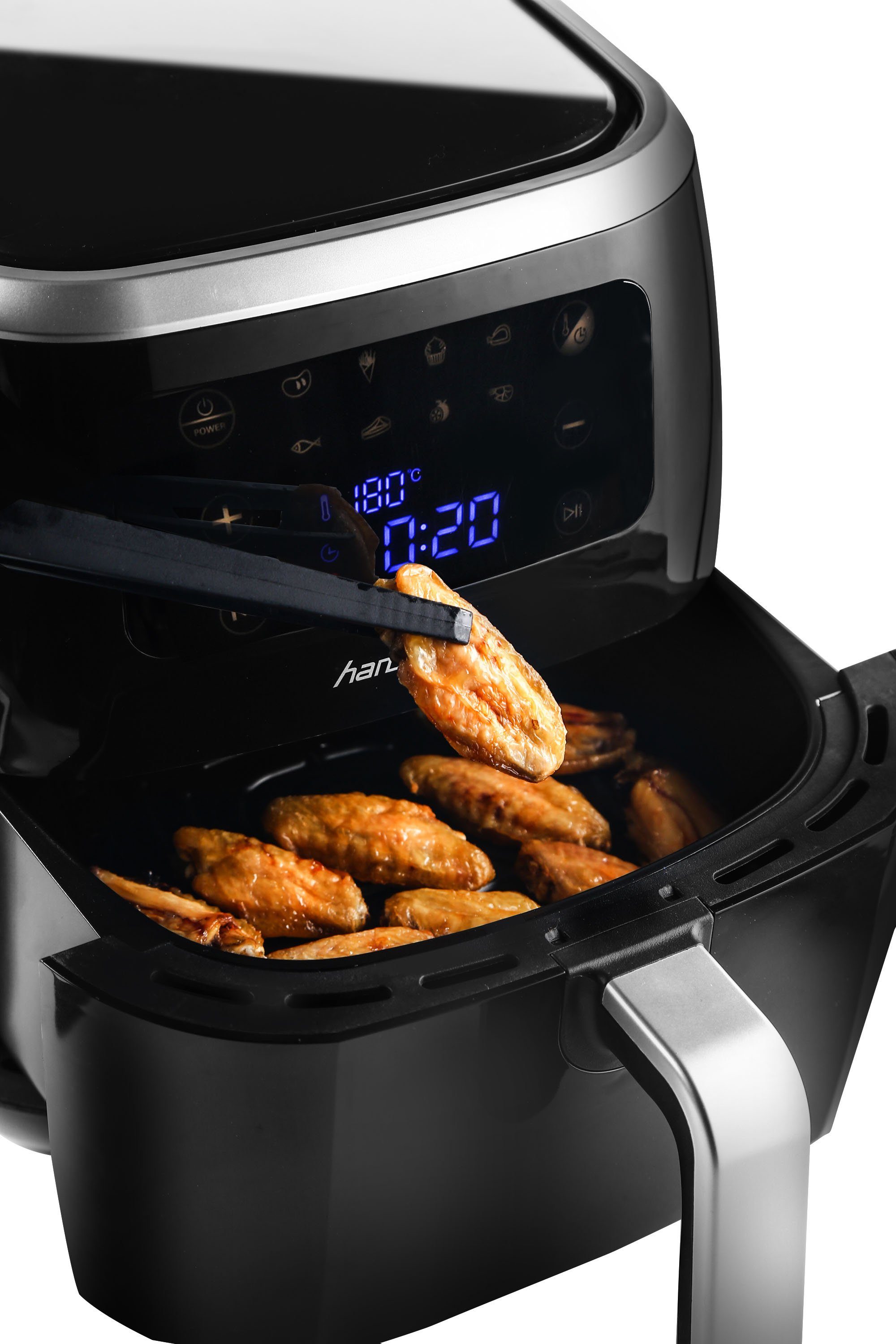 Hanseatic Heißluftfritteuse HFH1800-6BD, XXL 6 L, Dörrfunktion, 1800 W, Touchdisplay, 8 voreingestellte Programme