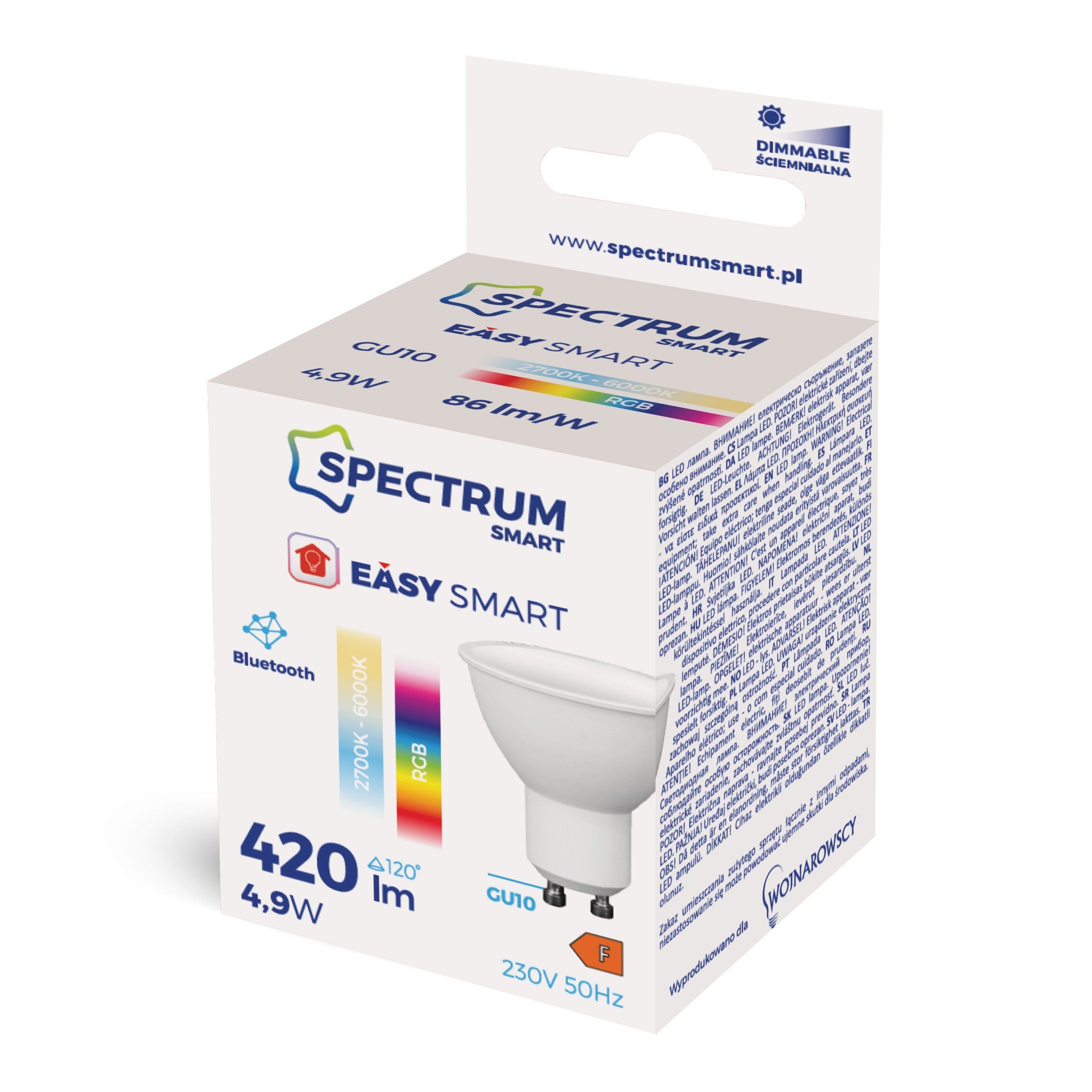Spectrum SMART tageslichtweiß, Farbwechsler, APP LED-Leuchtmittel BLUETOOTH 4,9W bis RGB LED GU10, CCT-Farbtemperatursteuerung 420lm DIMMBAR, GU10 warmweiß 2700K-6000K - bunt SMART EASY