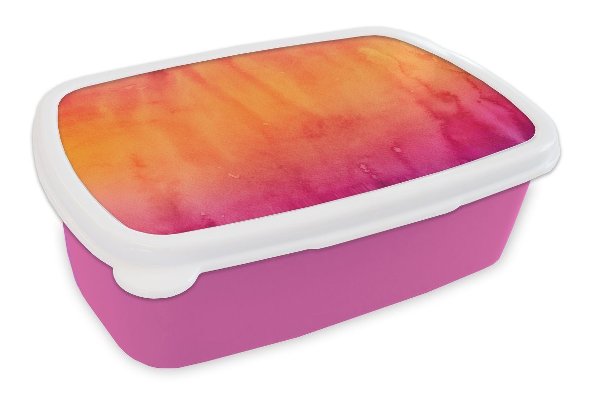 MuchoWow Lunchbox Aquarell - Rosa - Orange, Kunststoff, (2-tlg), Brotbox für Erwachsene, Brotdose Kinder, Snackbox, Mädchen, Kunststoff