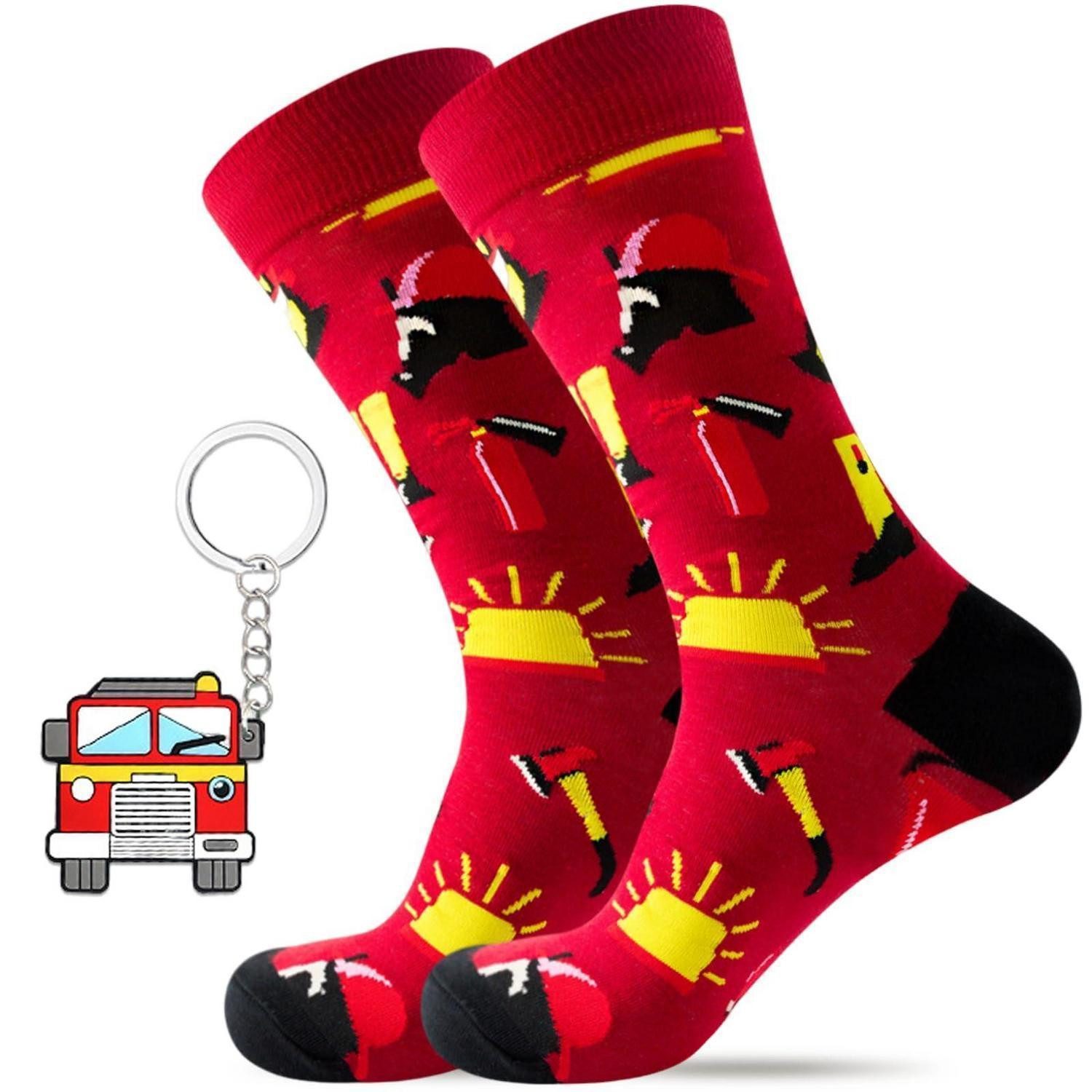 LuxusKollektion Socken Geschenkset Socken & Schlüsselanhänger Feuerwehr Herren 38-45