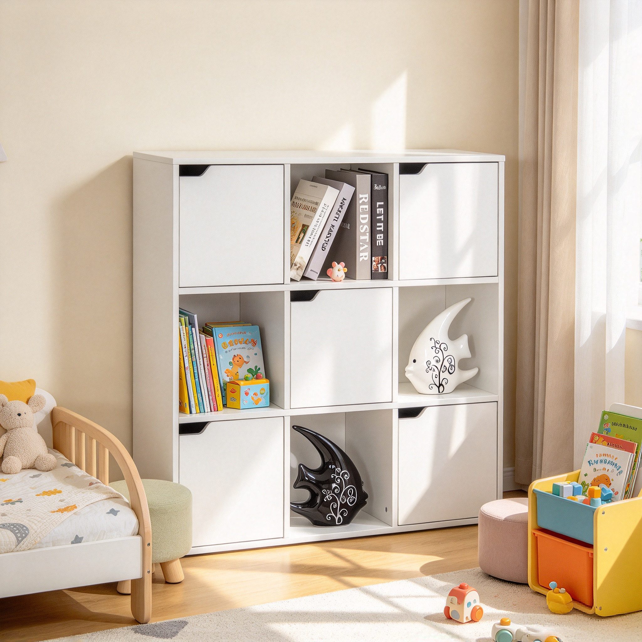 Mondeer Bücherregal Bücherschrank, Aufbewahrungsregal, 9 Fächer mit 5 Türen, Moderner Stil – Bild 3 von 5