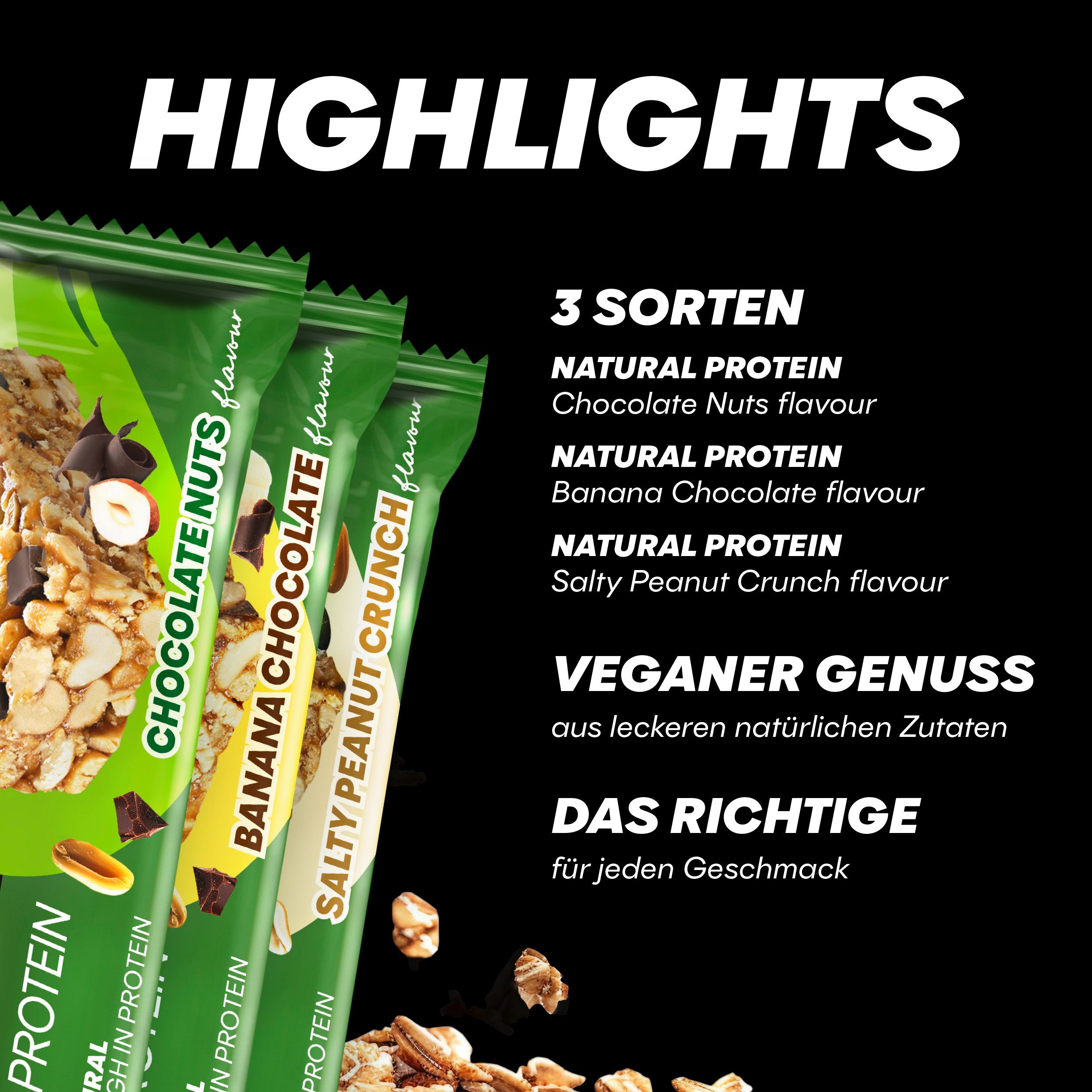 PowerBar 12x40g Riegel Natural Protein Multiflavour Box Chocolate Nuts Banana Riegel, 12 er 12 St., 480 g