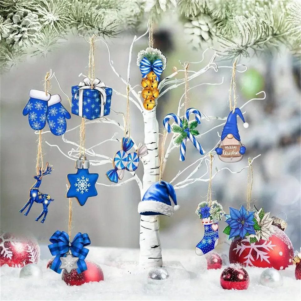 TUABUR Hänge-Weihnachtsbaum 24 Weihnachtsdekorationsset aus Holz in Blau  für festliche Atmosphäre