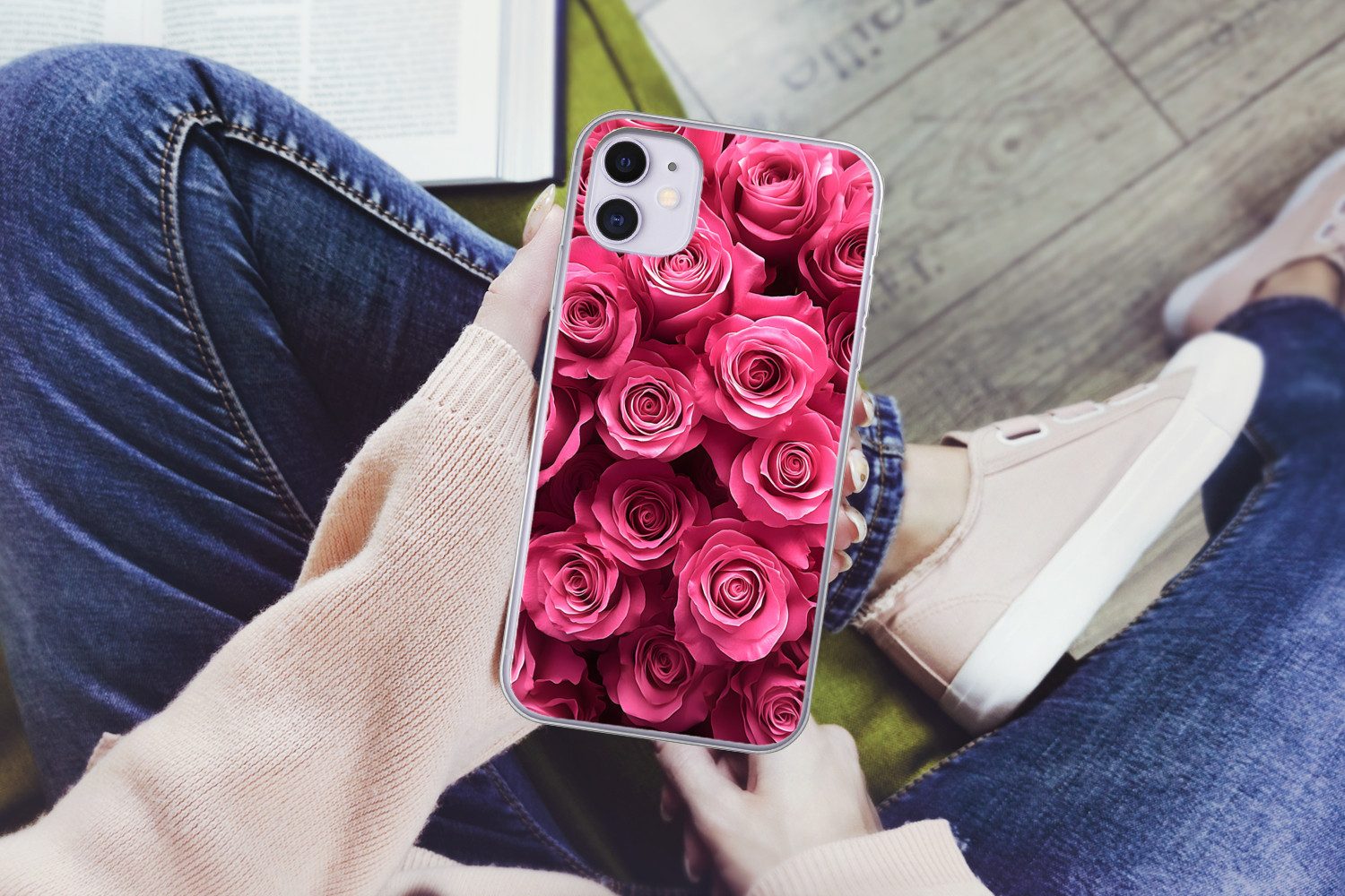 MuchoWow Handyhülle für Apple iPhone 11 Rosen - Rosa - Blume, Smartphone-Bumper, Print, Handy Schutzhülle Dünn