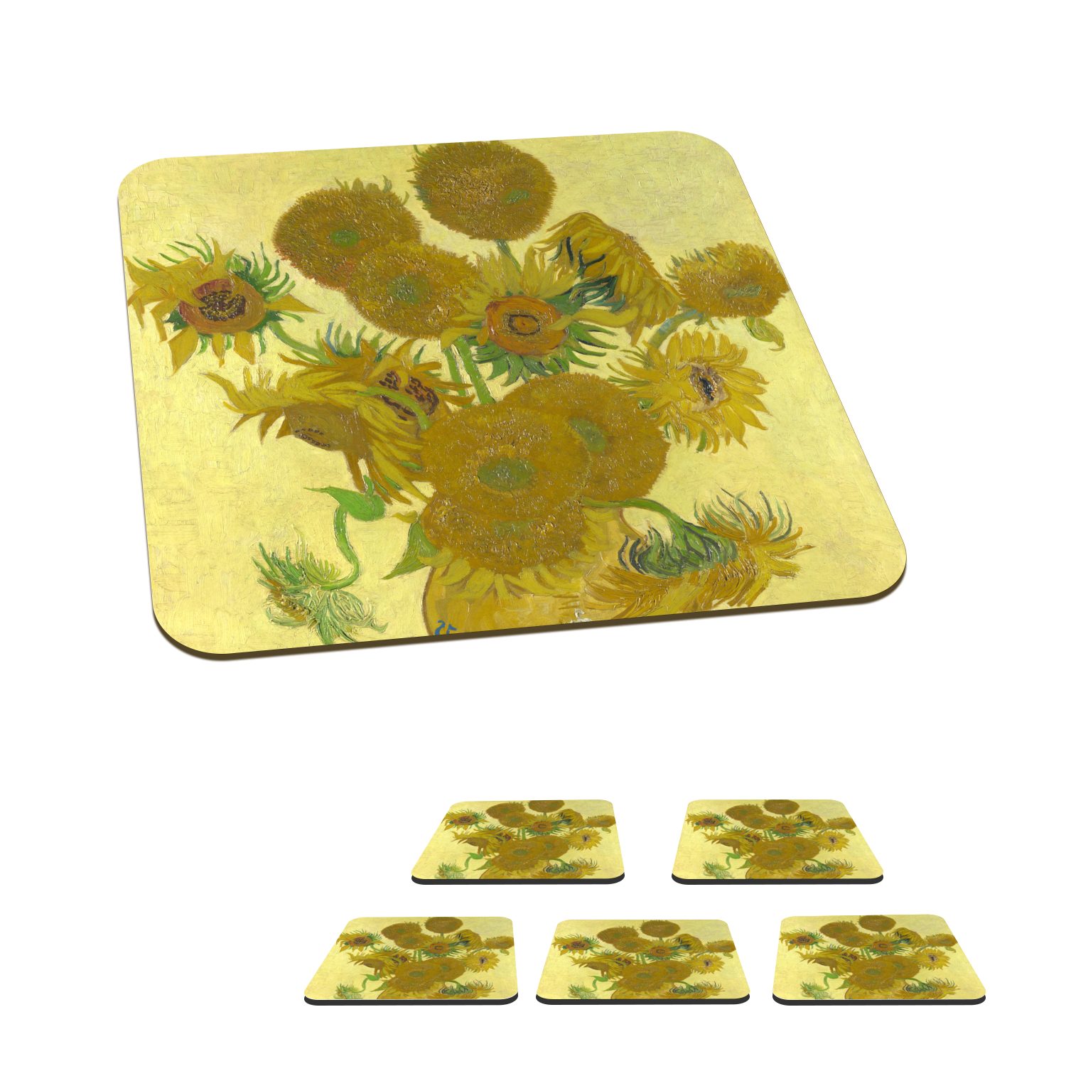 MuchoWow Glasuntersetzer Sonnenblumen - Gemälde von Vincent van Gogh, Zubehör für Gläser, 6-tlg., Glasuntersetzer, Tischuntersetzer, Korkuntersetzer, Untersetzer, Tasse