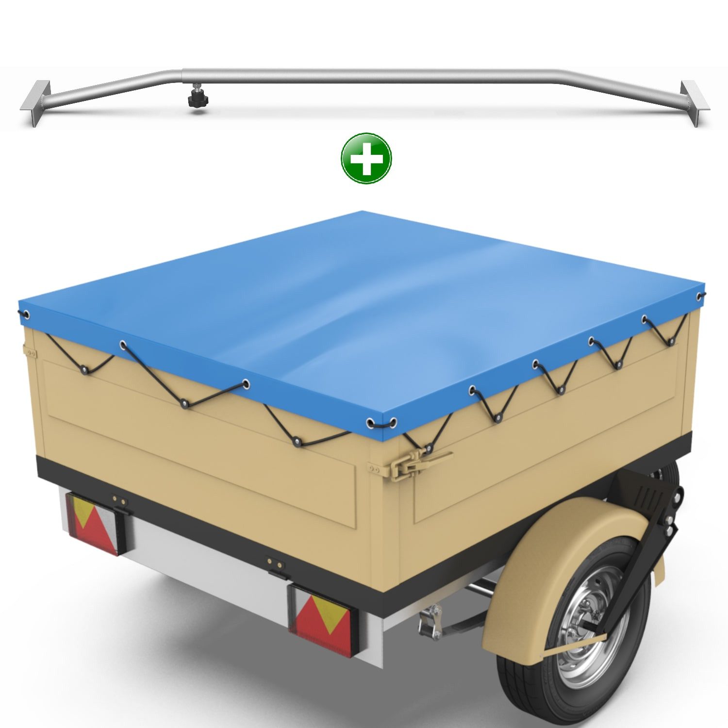 Tarpofix® Schutzplane Anhängerplane DDR Anhänger PVC wasserdicht UV-beständig (Blaue Plane + 1x Planenbügel), Flachplane 130x110 cm + 1x Planenbügel Set