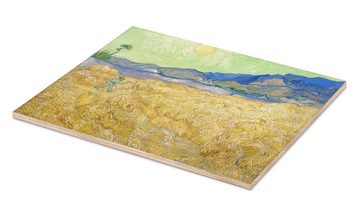 Posterlounge Holzbild Vincent van Gogh, Weizenfeld mit Schnitter bei aufgehender Sonne, Wohnzimmer Malerei