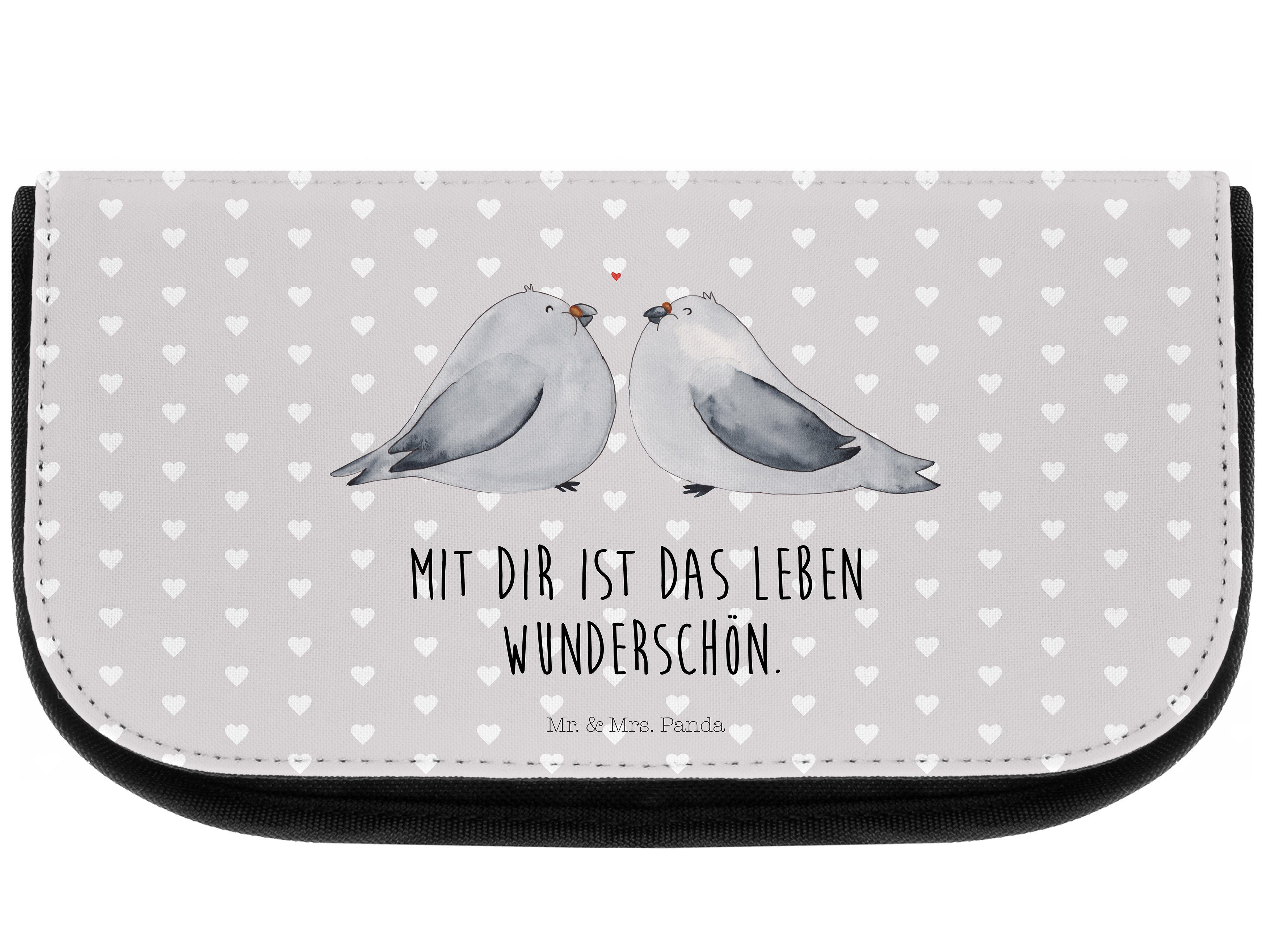 Mr. & Mrs. Panda Kosmetiktasche Turteltauben Liebe - Grau Pastell - Geschenk, Freundin, Kulturbeutel, (1-tlg)
