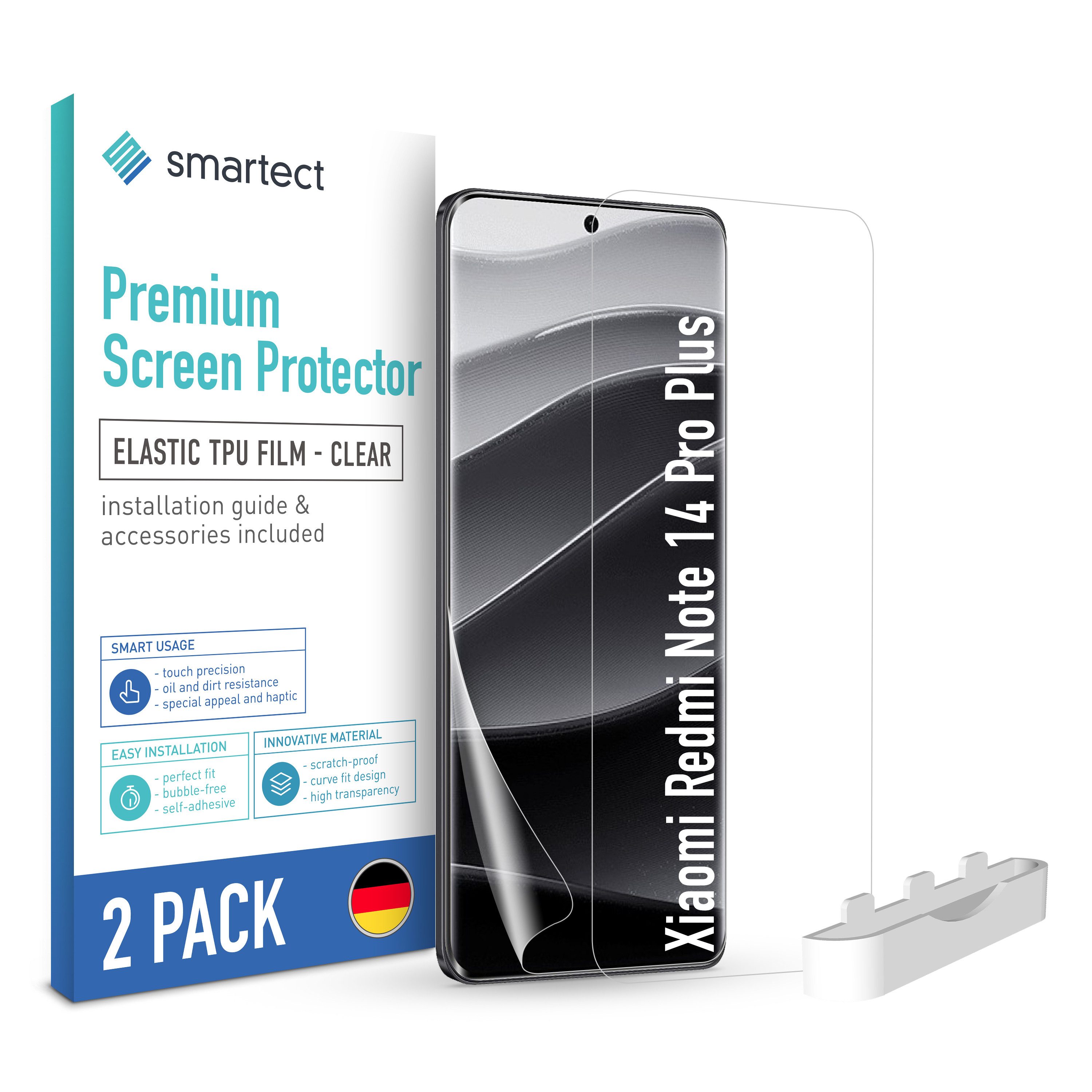 smartect Displayschutzfolie TPU Schutzfolie Klar für Xiaomi Redmi Note 14 Pro Plus, Set, 2 Stück, Panzerfolie Bildschirm Displayfolie