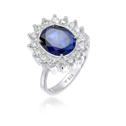 Elli Fingerring Cocktailring Saphirblau Royal Zirkonia 925 Silber, Cocktailring