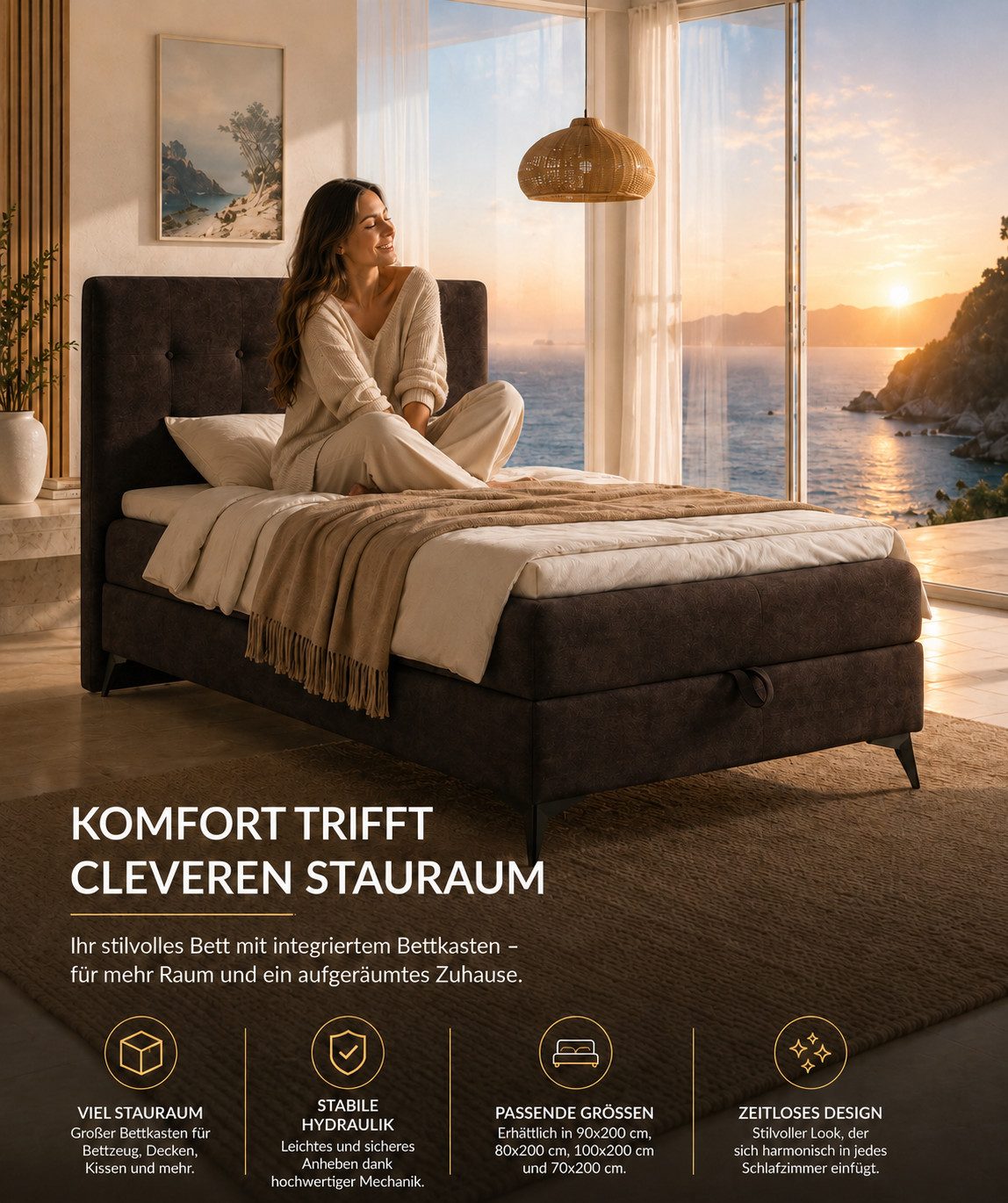 Best for Home Boxspringbett K15 Single SLIM mit Bettkasten & Bonellfederkern, Topper H3 (Boxspringbett Set, 1-St., 70x200 80x200 90x200 100x200 cm), mit oder ohne Topper, Flexible Liefermöglichkeiten, Handwerksqualität