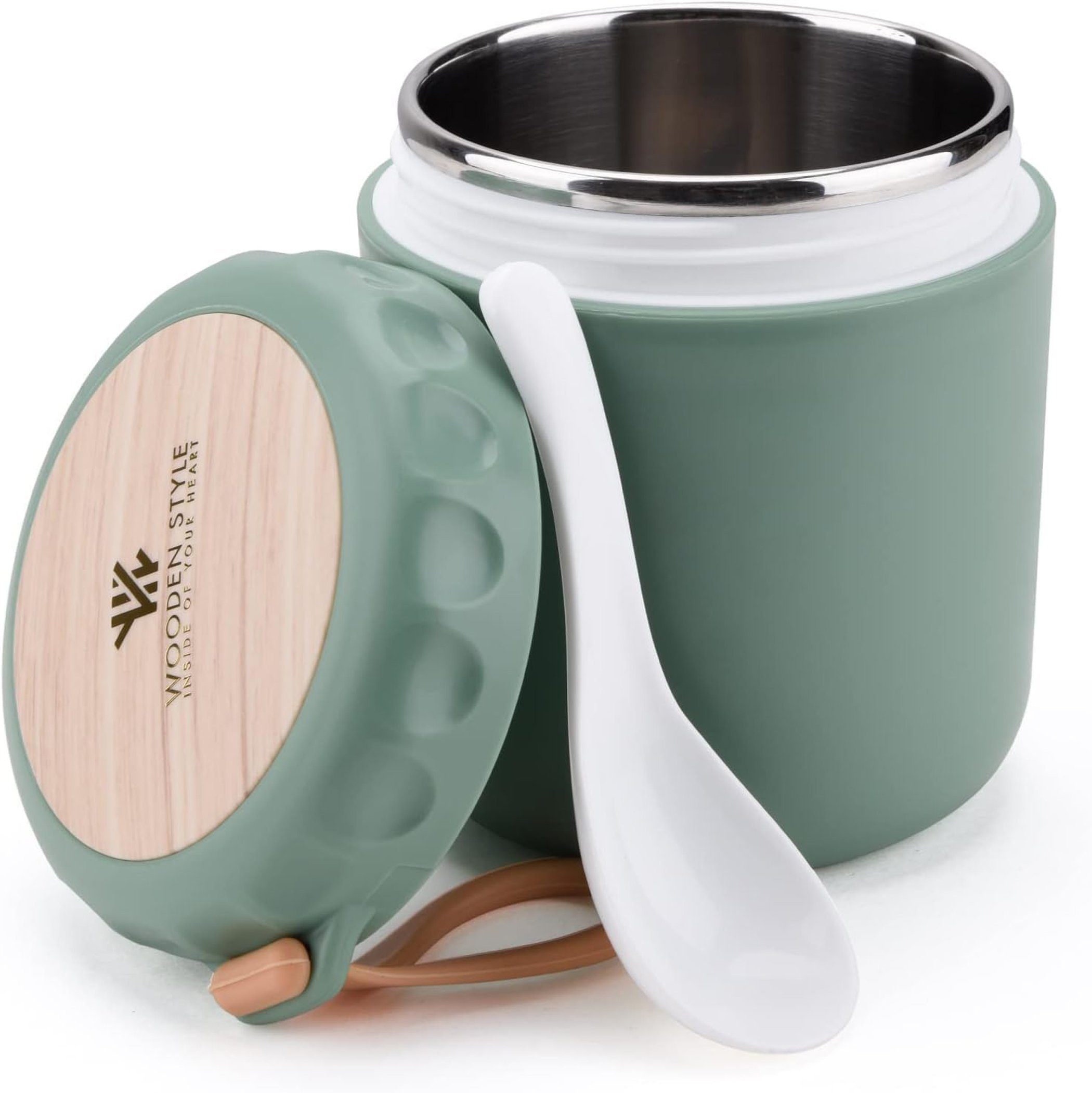 Coonoor Thermobehälter Edelstahl, 400ml Warmhaltebehälter Essen Lunchbox Löffel, Edelstahl, Edelstahl, für Suppen, Speisen, Müsli