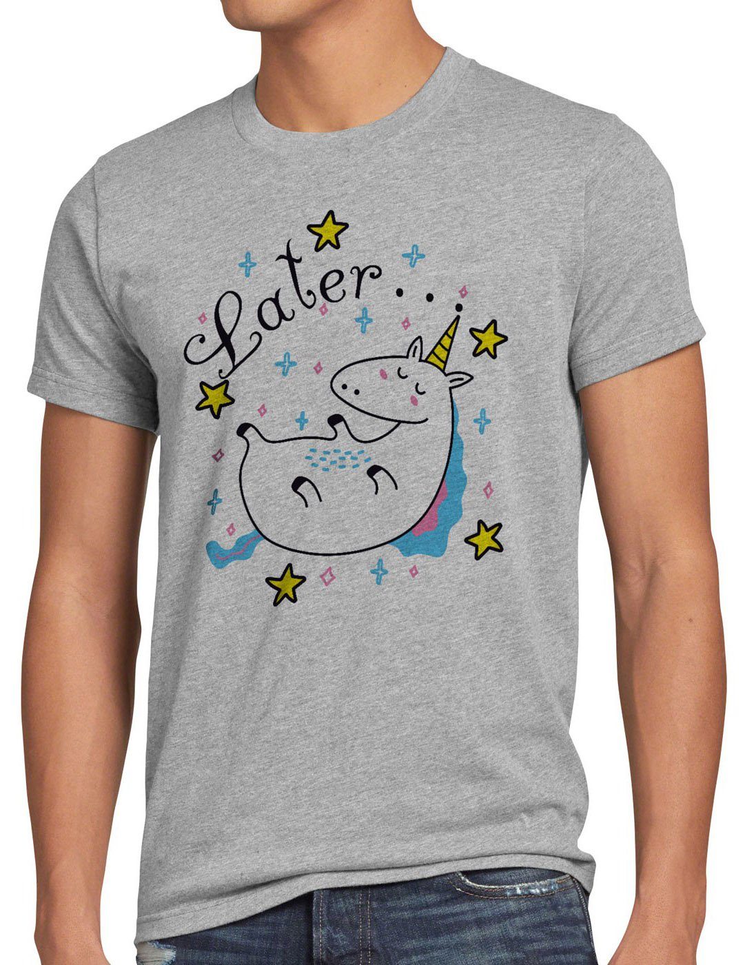 style3 Print-Shirt Herren T-Shirt Later grau top meliert später funshirt Sleepy Unicorn do it fun Einhorn pferd