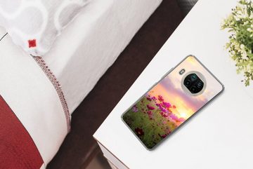 MuchoWow Handyhülle Sonnenuntergang - Blumen - Rosa - Natur - Grün, Phone Case, Handyhülle Xiaomi Mi 10T Lite, Silikon, Schutzhülle