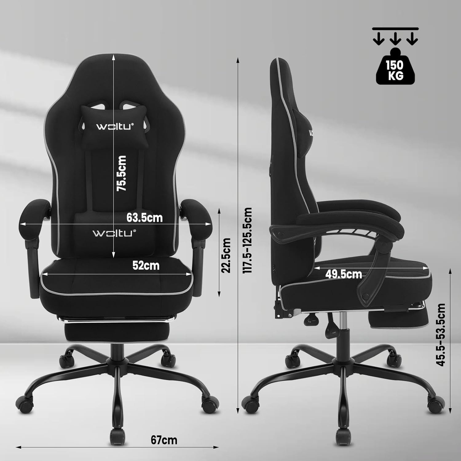 Woltu Gaming-Stuhl (1 St), mit Kopfkissen Lendenkissen Fußstütze, ergonomisch, Netzstoff