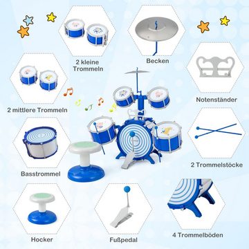 COSTWAY Kinderschlagzeug Drumset, mit Hocker, für Anfänger