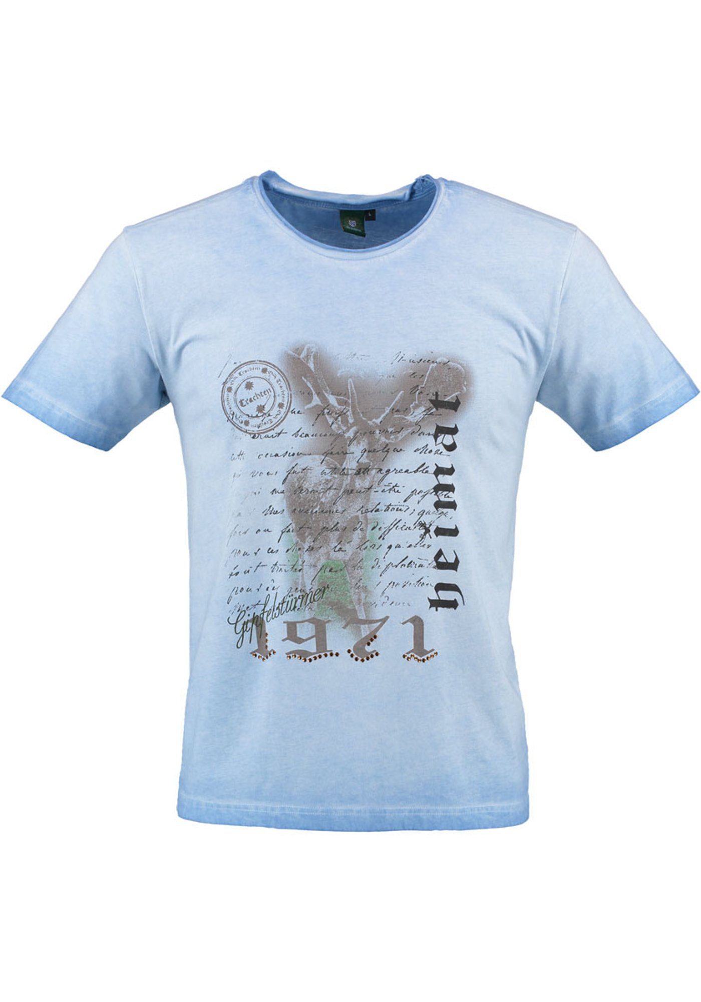 mit kornblau Motivdruck T-Shirt OS-Trachten Kurzarm Ofapuo Trachtenshirt