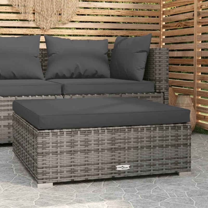 vidaXL Loungesofa Garten-Fußhocker mit Kissen Grau 70x70x30 cm Poly Rattan, 1 Teile