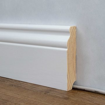 PROVISTON Sockelleiste Massivholz, 19 x 80 x 2500 mm, Weiß, Fußleiste Berliner Profil
