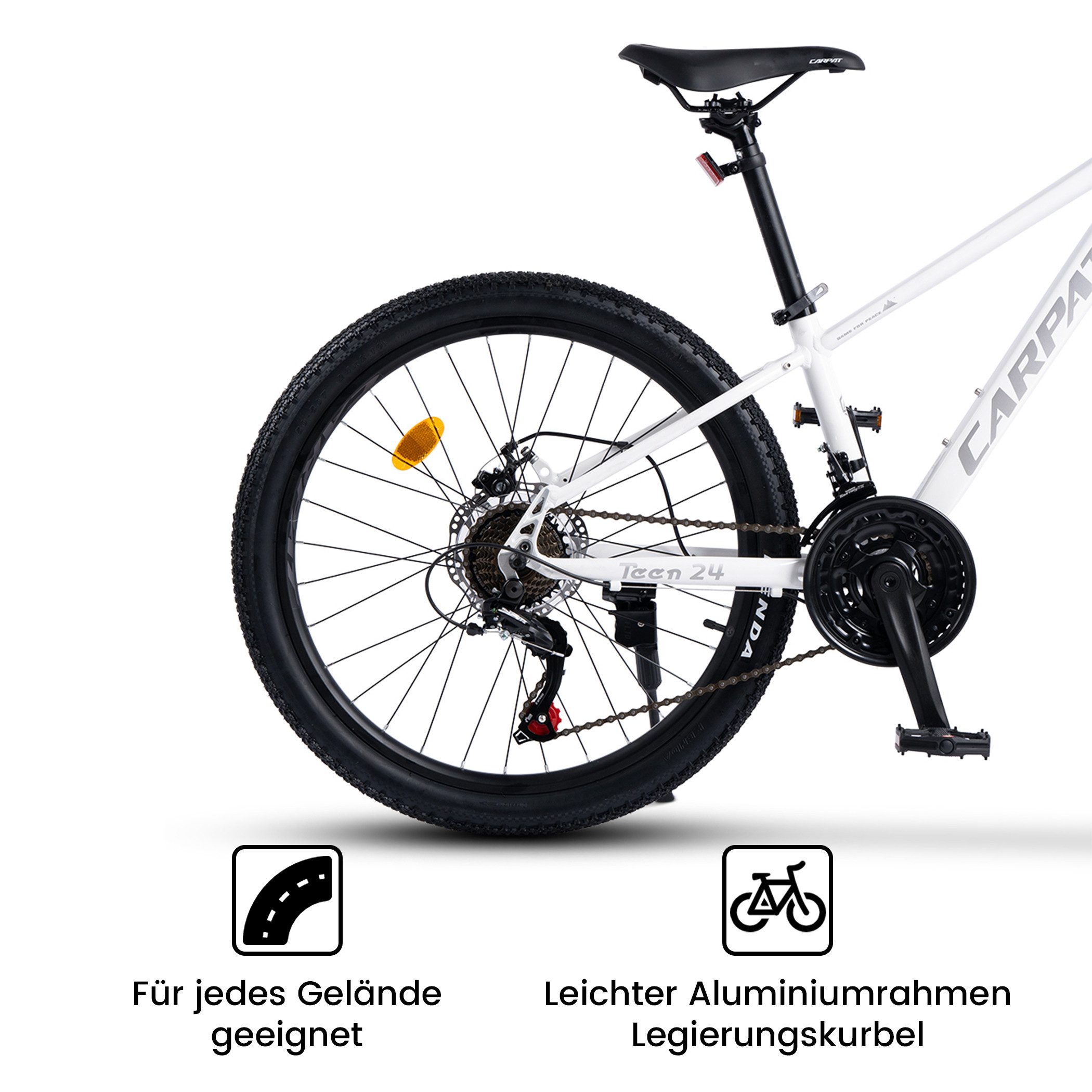 CARPAT SPORT Mountainbike 24 26 27.5 Zoll Fahrrad für Herren Damen, Mädchen und Jungen, 21 Gang Shimano Tourney Schaltwerk, Kettenschaltung, Aluminium Rahmen, Jugendfahrrad MTB Hardtail Fahrrad