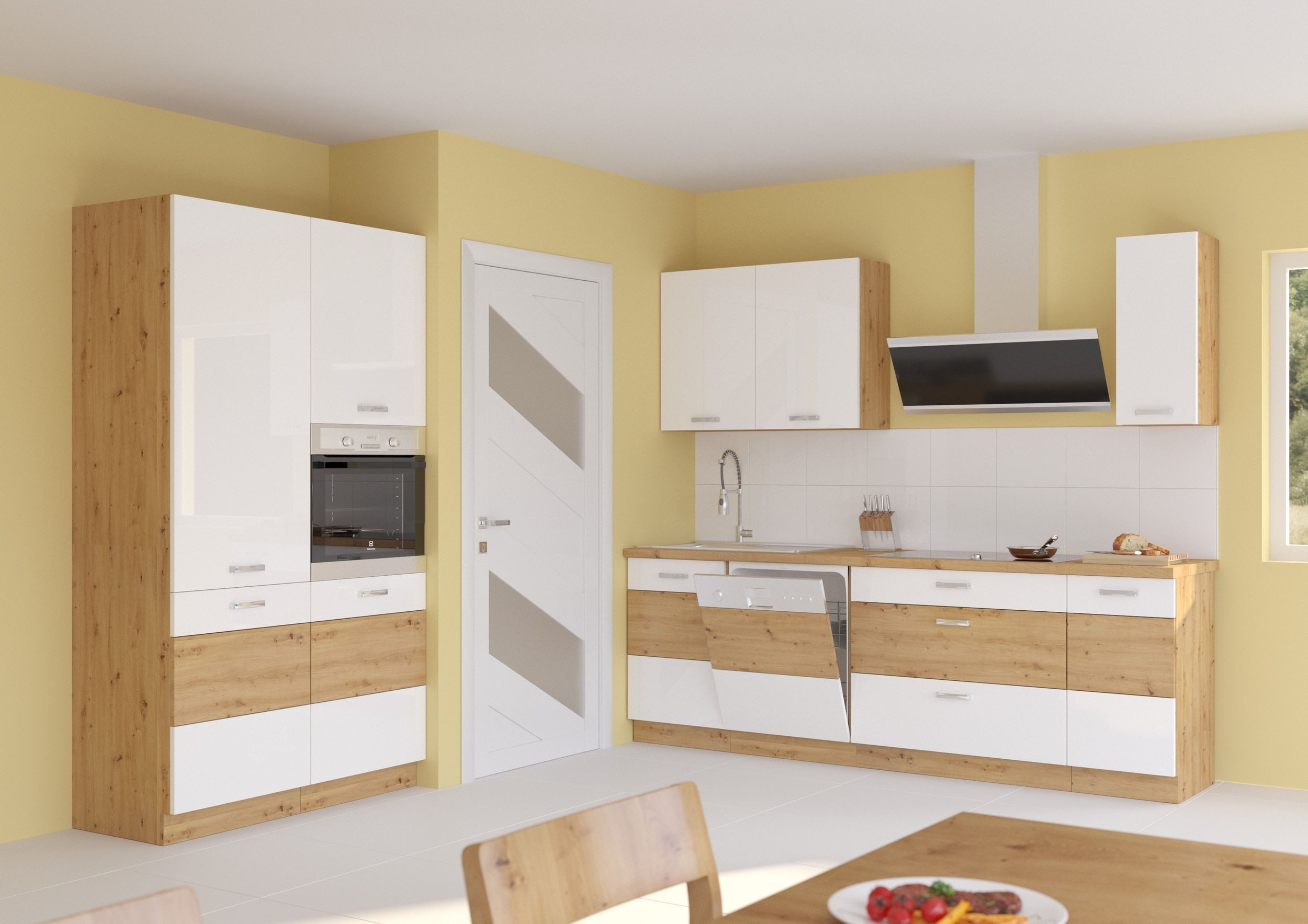 Küchen-Preisbombe Кухниzeile Artisan Weiß 230 + 120 Küche Hochglanz Кухниblock Einbauküche