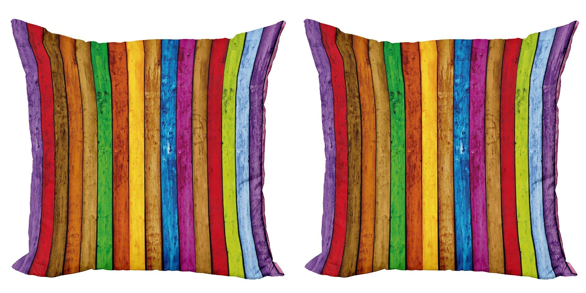 Holz Accent Regenbogen Doppelseitiger (2 Digitaldruck, Leuchtende Kissenbezüge Stück), Abakuhaus Modern
