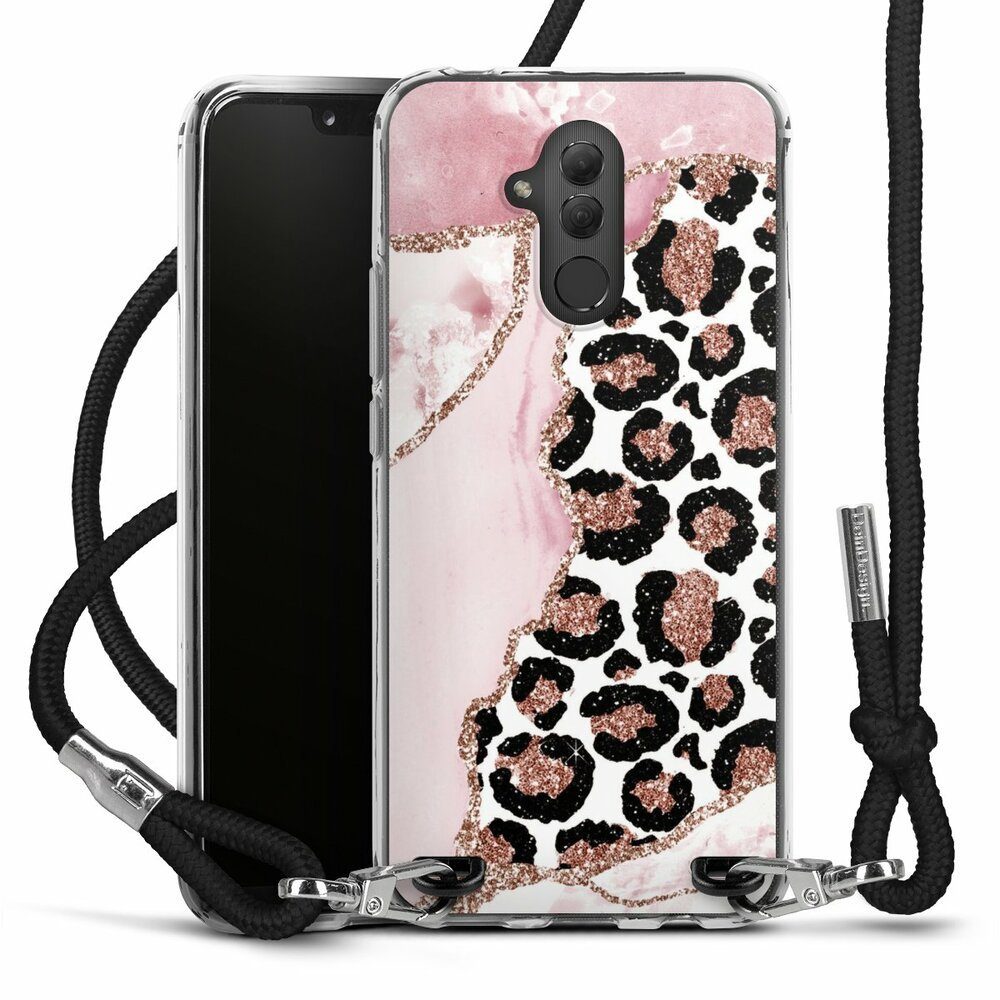DeinDesign Handyhülle Leopard Glitzer Look Marmor Patterns and Textures  Smooth Pink, Huawei Mate 20 Lite Handykette Hülle mit Band Case zum Umhängen