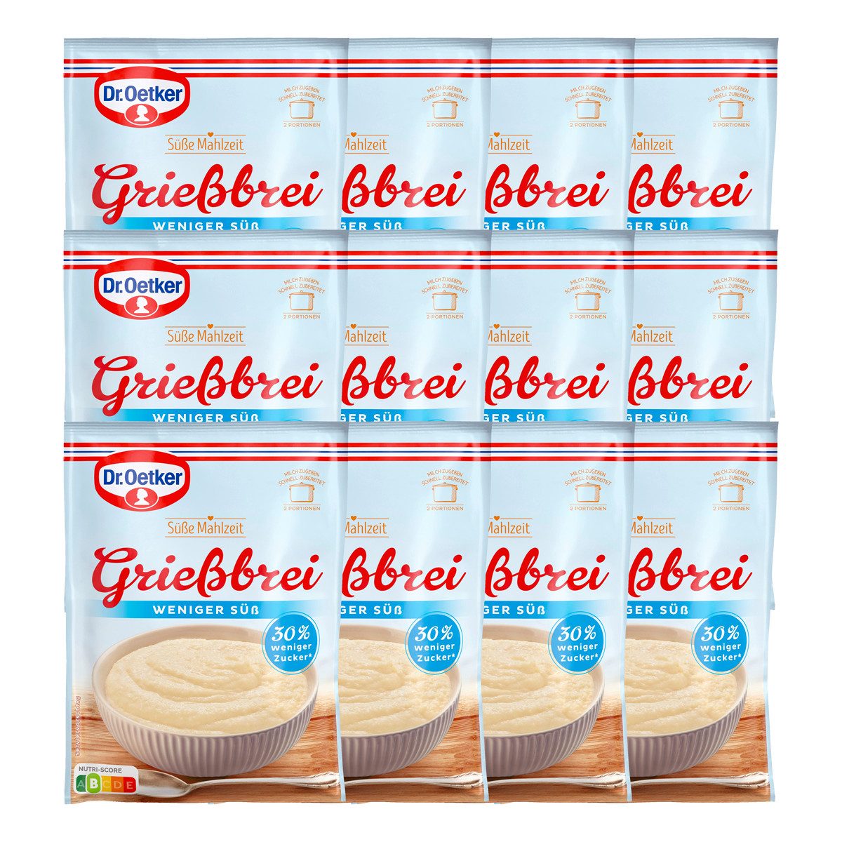Dr. Oetker Küchenhelfer Dessertpulver, Dr. Oetker Grießbrei weniger Süß eine süße Mahlzeit 76g 12er Pack