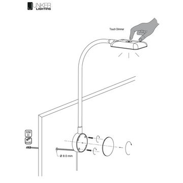 SO-TECH® LED Unterbauleuchte JUNKER Lighting LED Bettleuchte / Leseleuchte FIORE, mit flexiblem Leuchtenarm, 2x USB Anschlüssen und Touchsensor