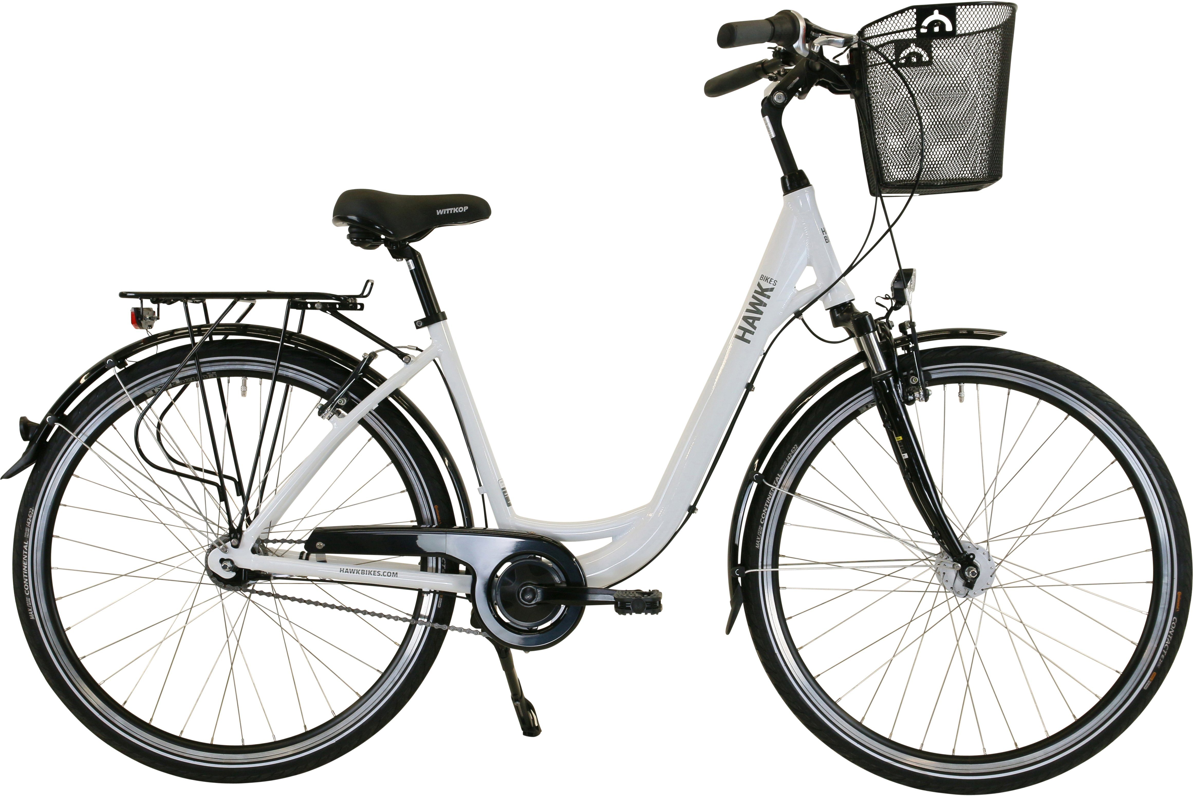 HAWK Bikes Cityrad HAWK City Wave Deluxe Plus White, 7 Gang Shimano Nexus Schaltwerk, für Damen und Herren