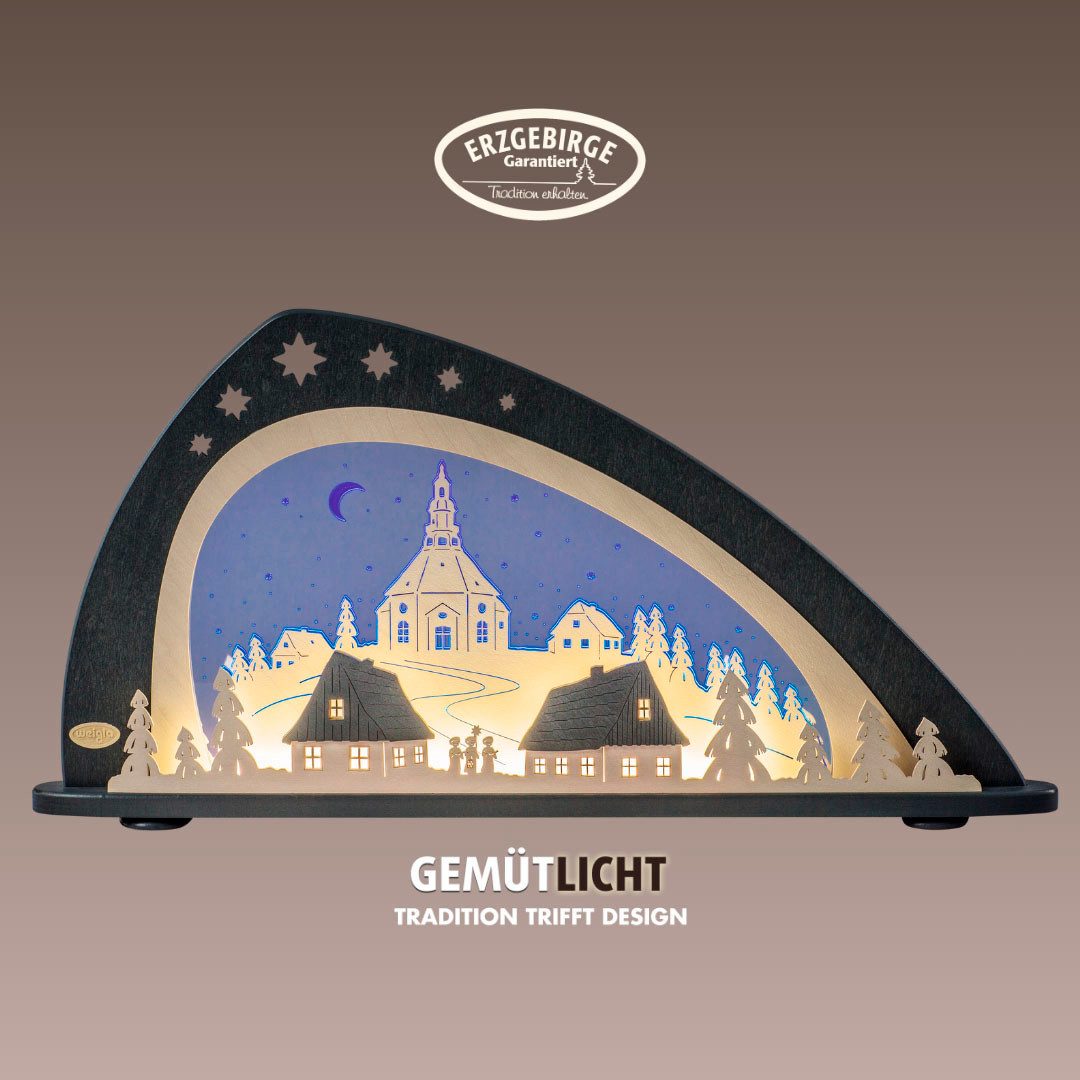 Weigla Lichterbogen LED Seiffen, moderner Schwibbogen aus Holz & Acrylglas,Made in Germany (1-tlg), Erzgebirge garantiert, Weihnachtsdeko Innen, Weihnachtsbeleuchtung