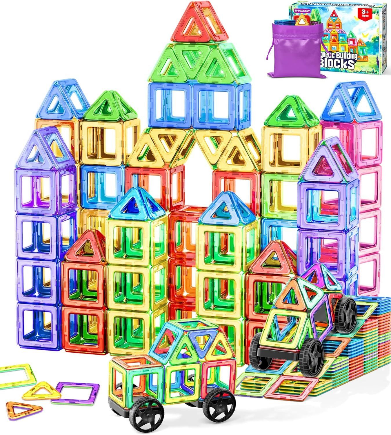 Ophy 50-teilige Magnetbausteine für Kinder ab 3–7 Jahren Magnetspielbausteine, (starke Magnetkraft, hohe Haftkraft), Magnetspielzeug für Jungen & Mädchen