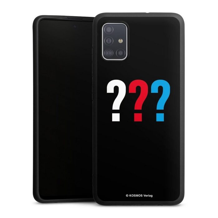 DeinDesign Handyhülle Die drei ??? Logo Offizielles Lizenzprodukt Drei Fragezeichen Logo Samsung Galaxy A51 Silikon Hülle Premium Case Handy Schutzhülle
