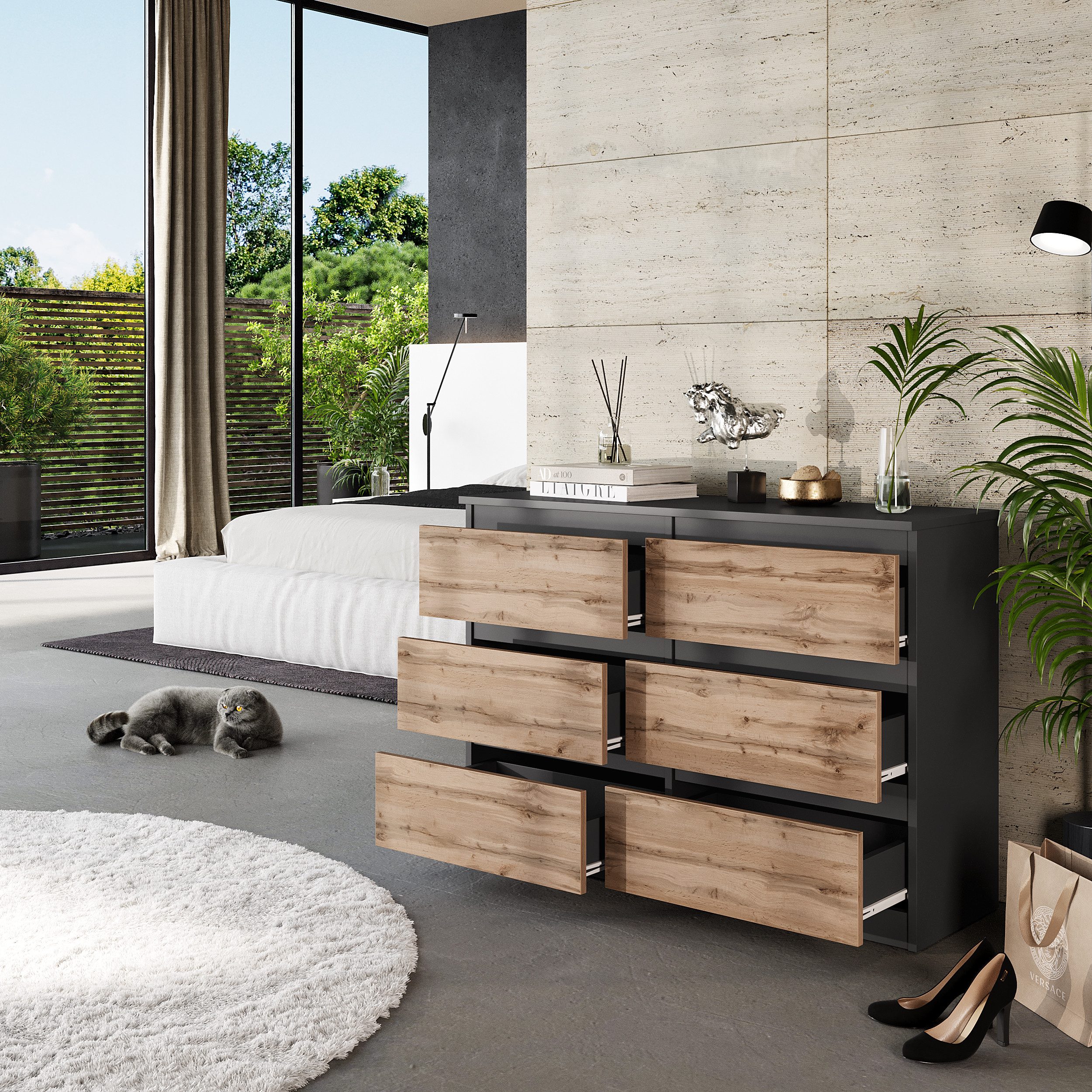 Furnica Kommode 6 Schubladen, Sideboard, Schubladenschrank Breite 100cm Höhe 71cm