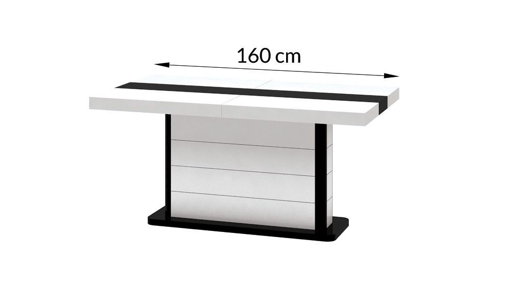 260 160 HE-555 Esstisch Tisch cm - designimpex Weiß Hochglanz Schwarz Design ausziehbar bis
