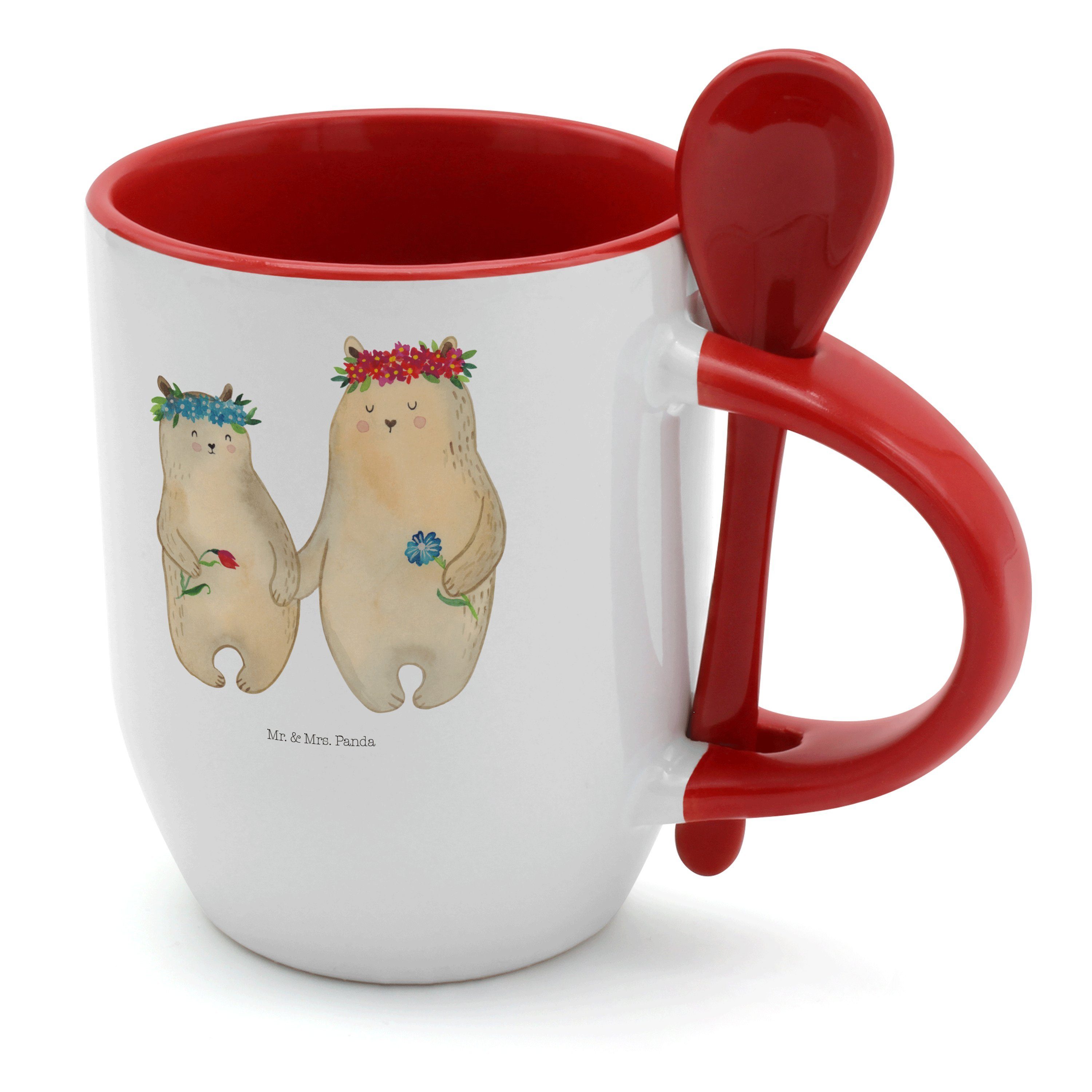 Mr. & Mrs. Panda T, Weiß Vatertag, Bären Tasse Blumenkranz Keramik - mit Geschenk, - Lieblingsmensch