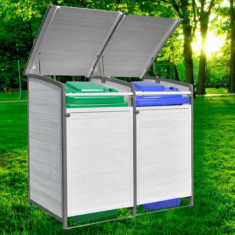 Melko Mülltonnenbox »Mülltonnenbox Doppelbox für 2 Tonnen in Braun oder Weiß aus Holz Mülltonnenverkleidung Mülltonne 240L Gartenbox Anbaubox Anbau Deckel Zinkdach« (Stück), Witterungsbeständig