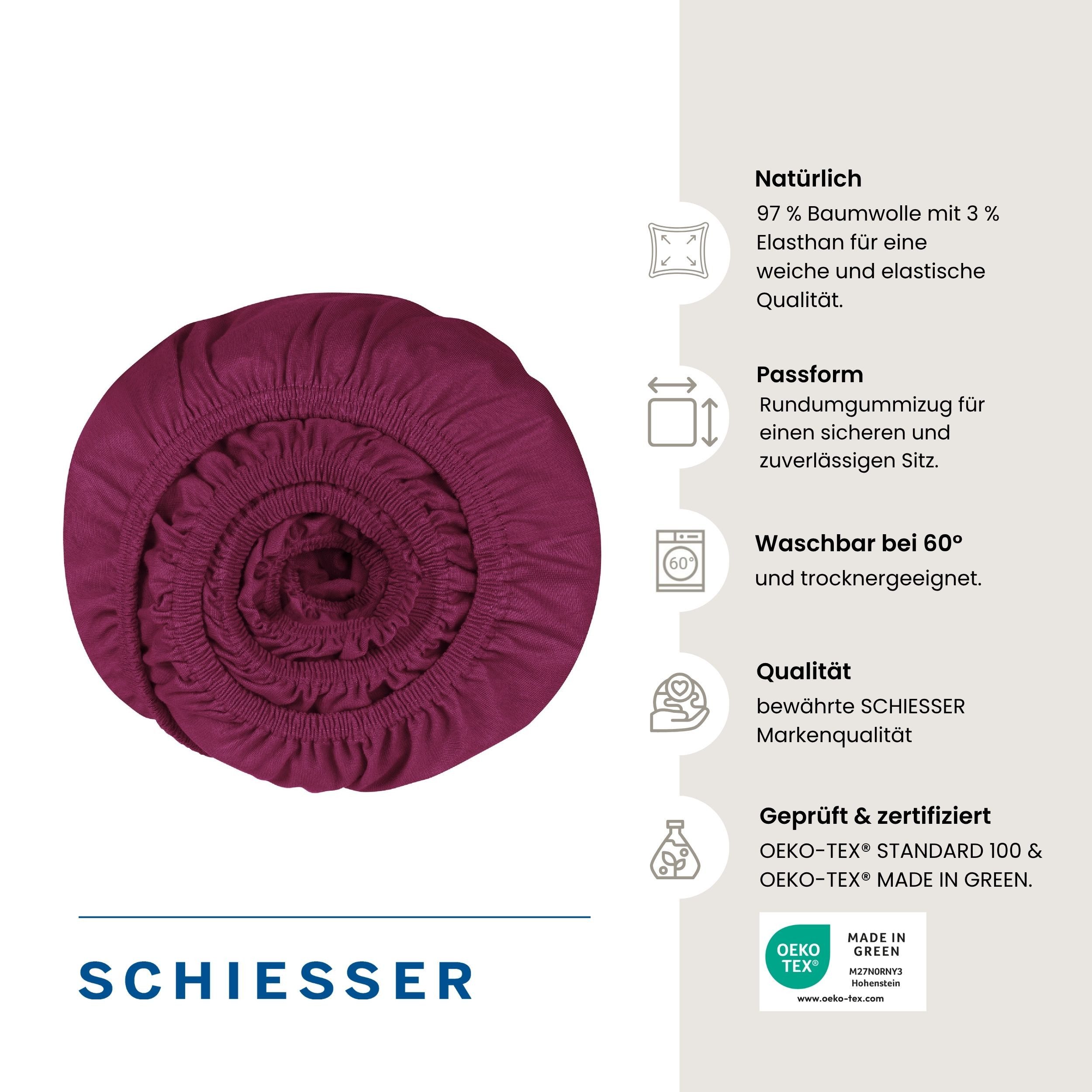 Schiesser Spannbettlaken Elli aus weicher Baumwolle mit Elasthananteil für flexiblen Sitz, Jersey-Elasthan, Gummizug: rundum, (1 Stück), für hohe Matratzen und  – Bild 2 von 5
