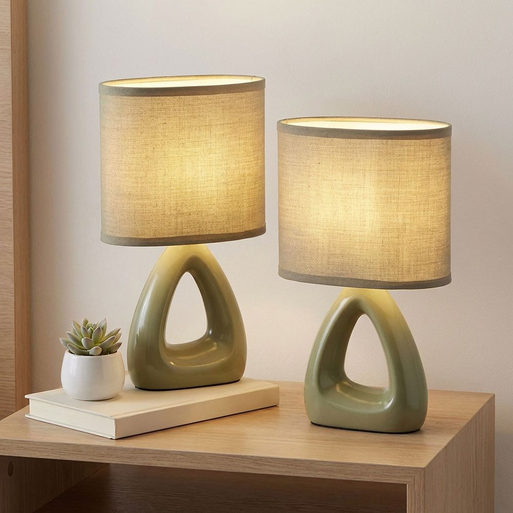 GLOBO LIGHTING Tischleuchte, Leuchtmittel nicht inklusive, Tischlampe Tischleuchte Keramik Wohnzimmerlampe Textil grün 2er Set