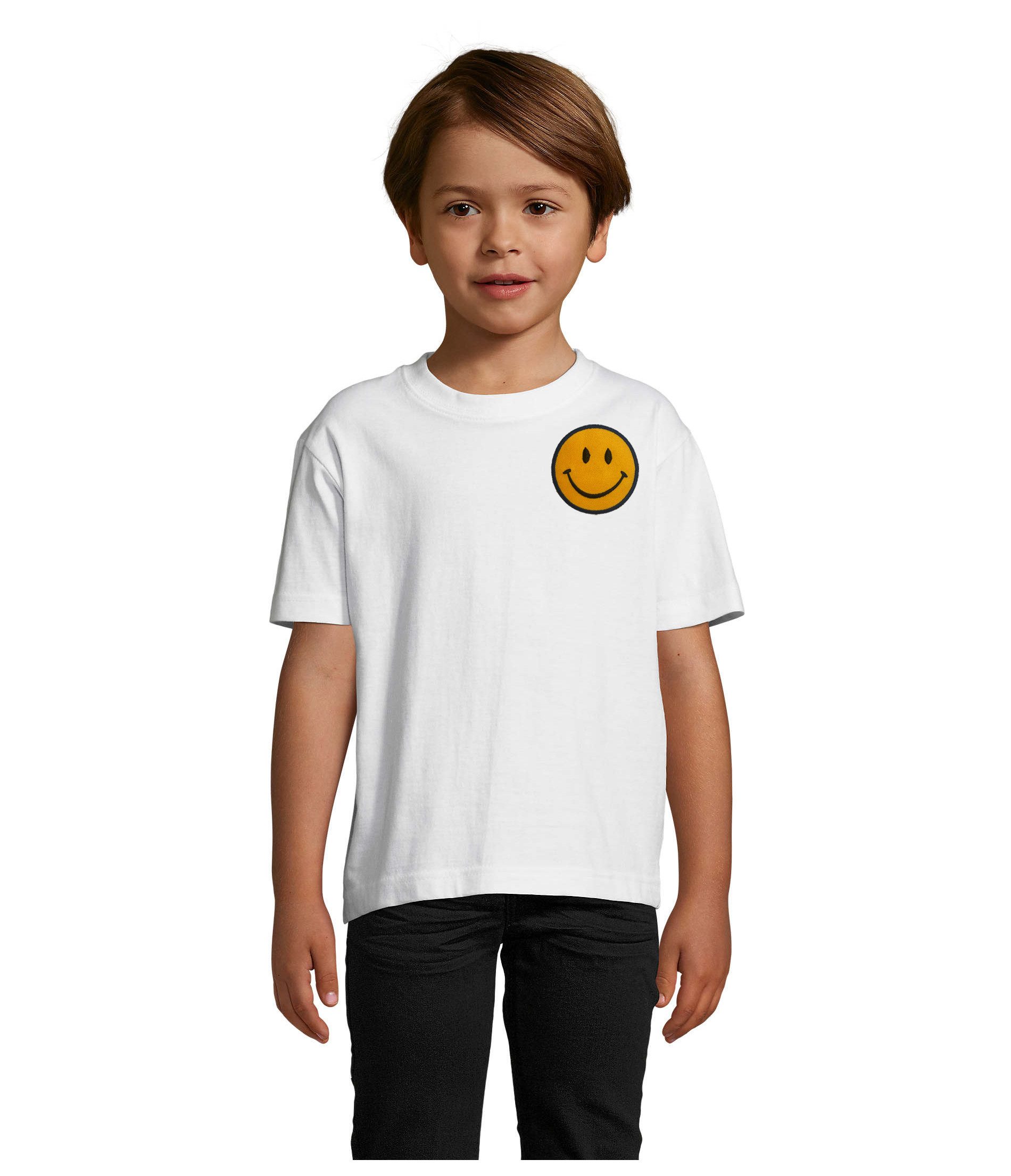 Blondie & Brownie T-Shirt Kinder Smiley Patch Shirt Retro Emoji Freizeit Baumwolle Trendy Design (Einzelstück, Einzelartikel) HappyIcon Freizeitshirt Kinder