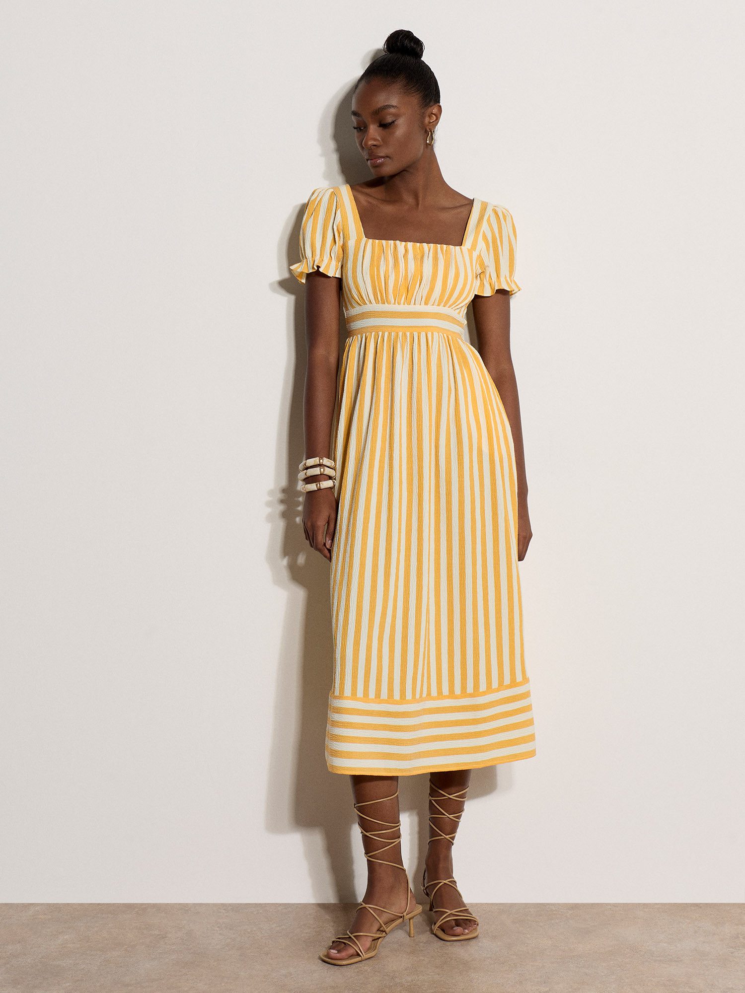 Midikleid Gestreiftes Midaxi-Kleid im Milchmädchen-Stil